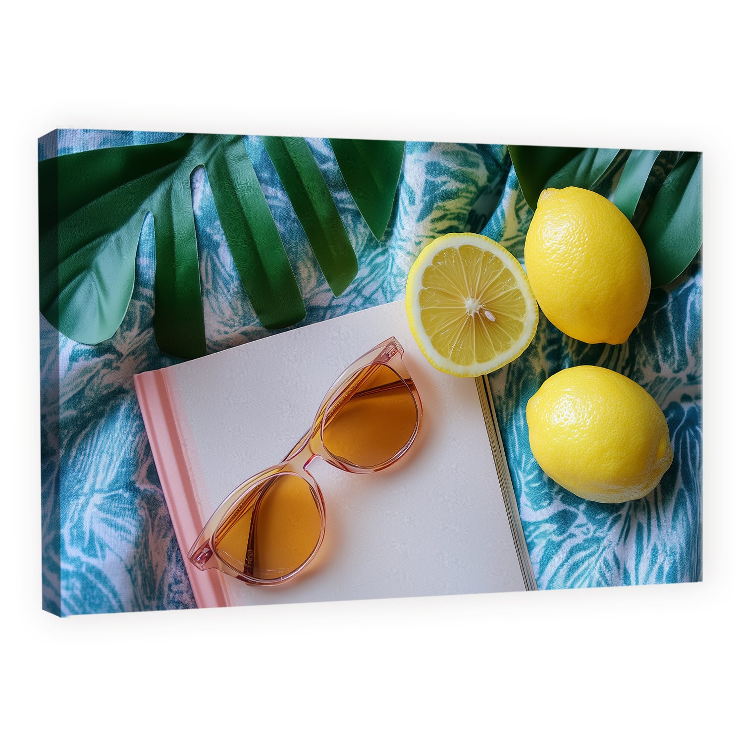 Summer Lemon Flatlay with Sunglasses Canvas Print