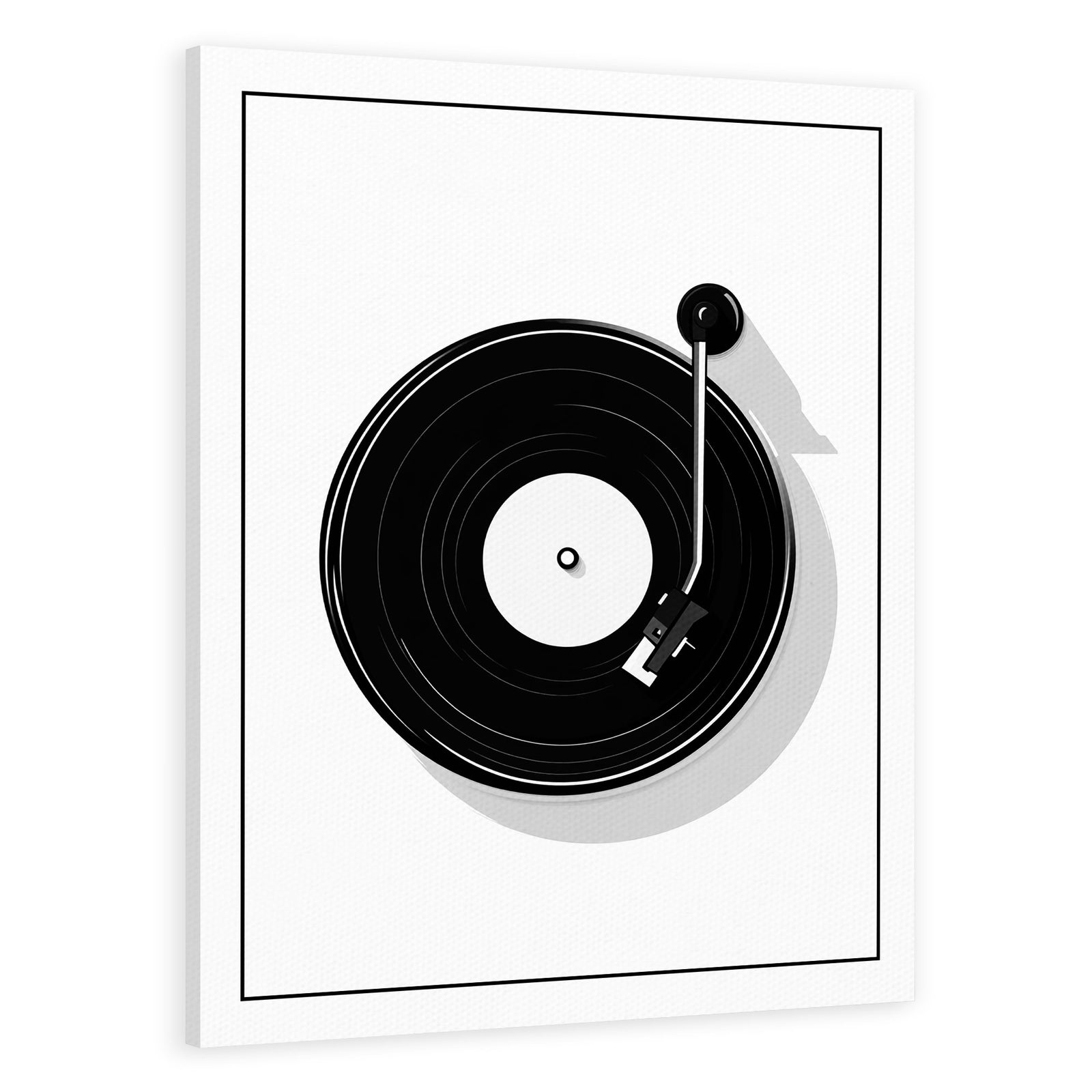 Black And White Vinyl Record Player Minimalist Wall Art