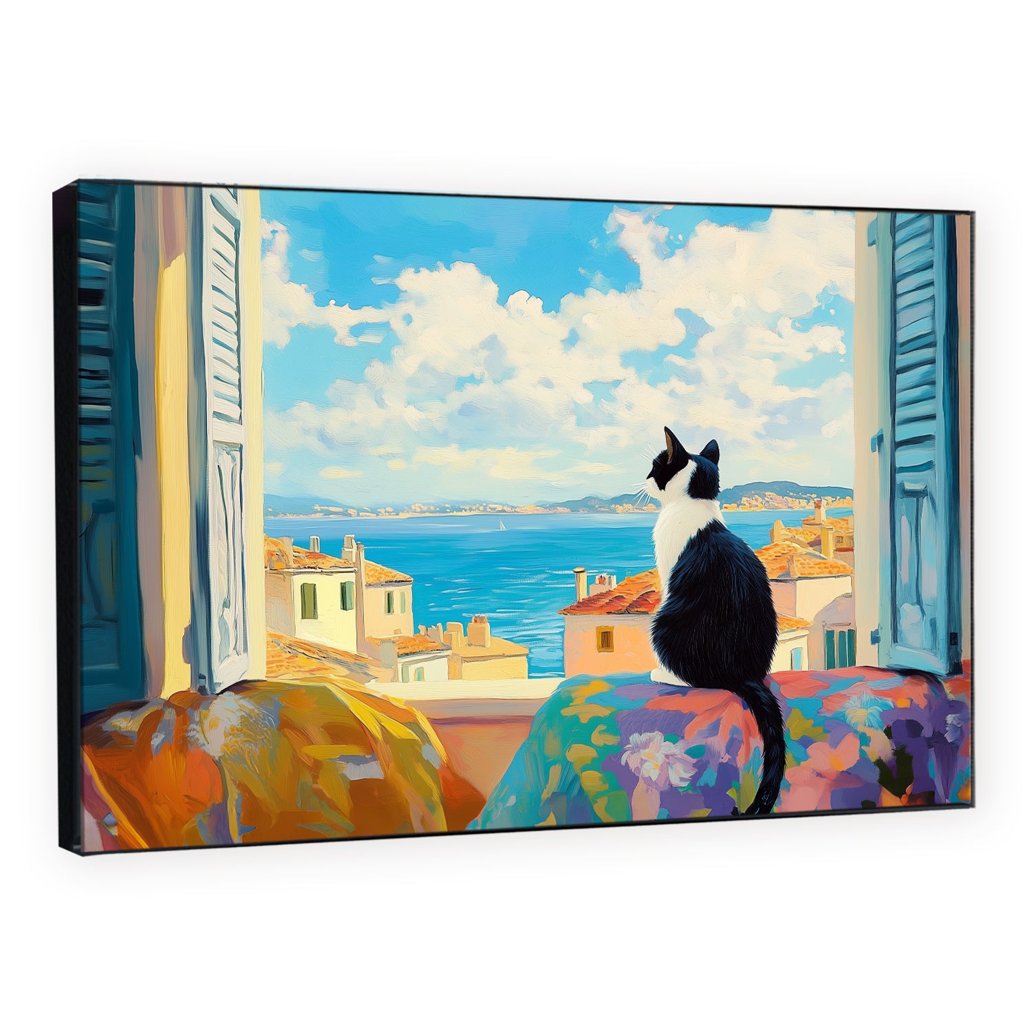 Black And White Cat On Window Canvas Wall Art Print