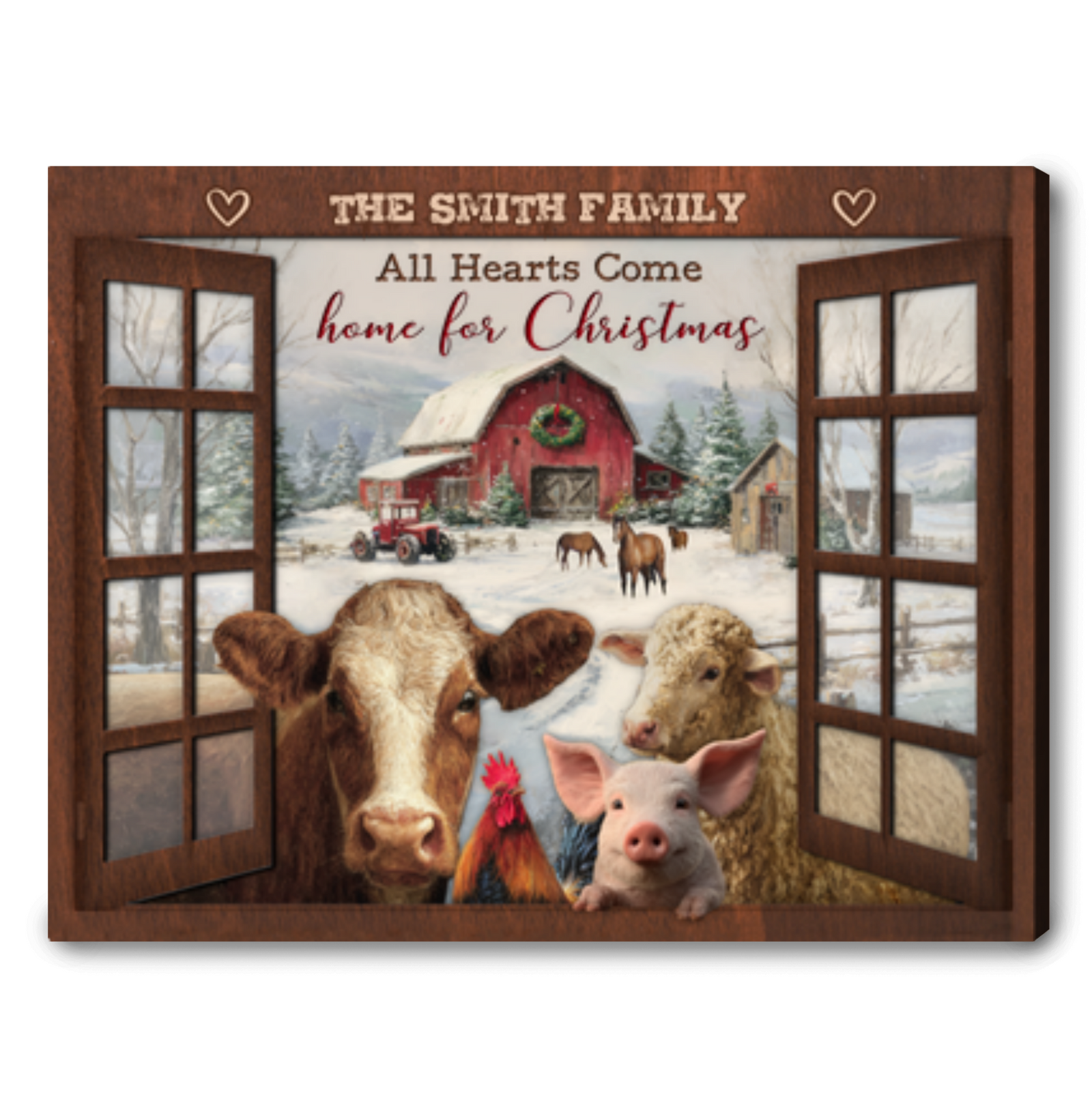 All Hearts Come Home for Christmas – Personalized Christmas Gift For Family Farm Canvas Wall Art