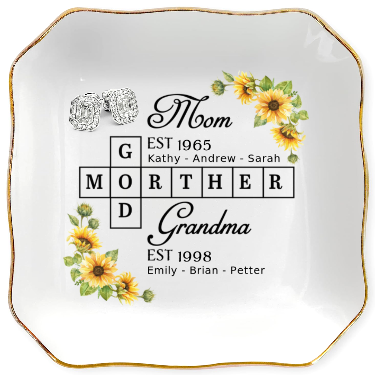  Personalized “Mom Crossword Puzzle” Jewelry Dish – Custom Names Gift for Mom & Grandma