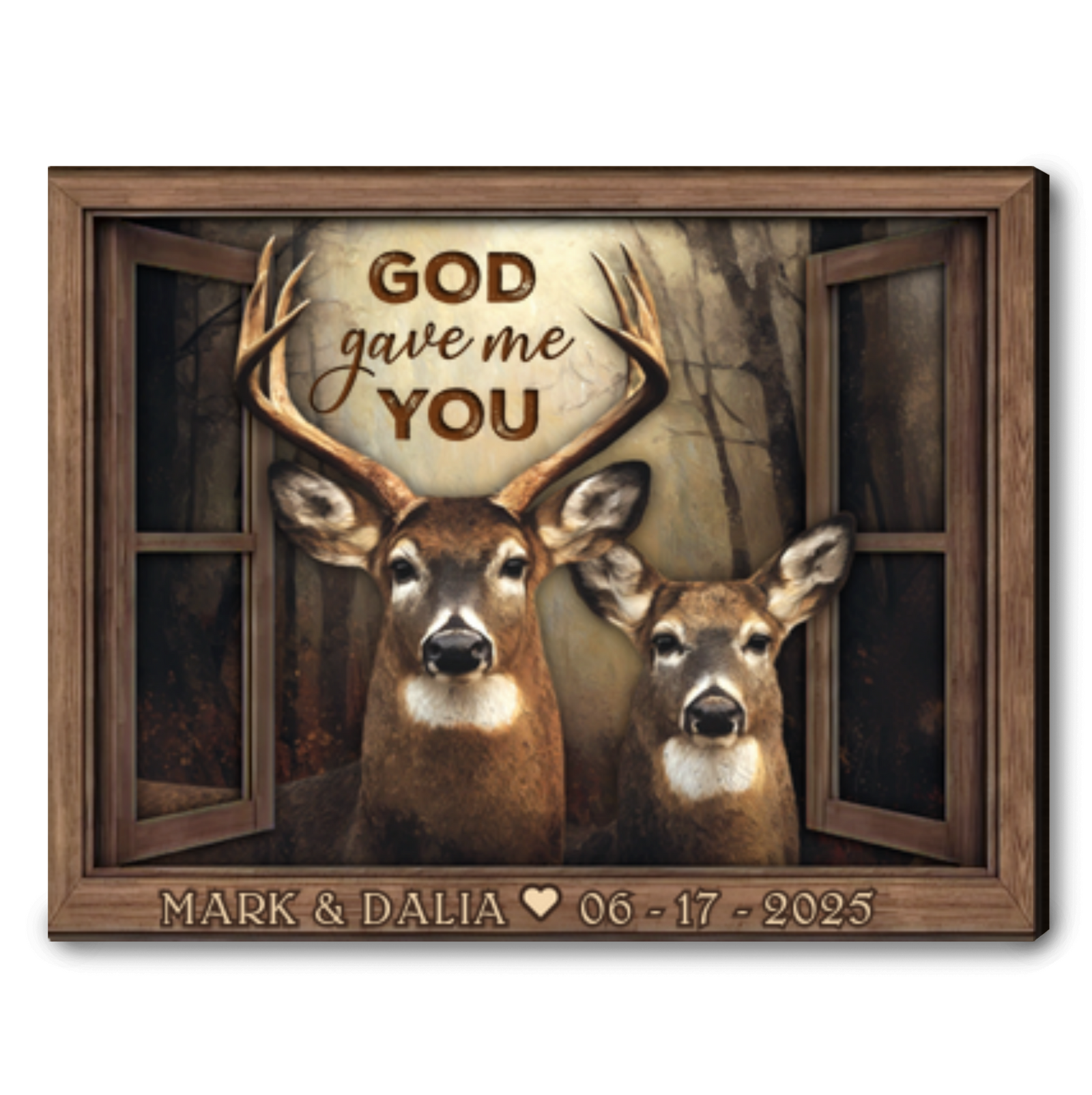 God Gave Me You -  Personalized Gift For Couples Buck And Doe Window Frame Canvas Print