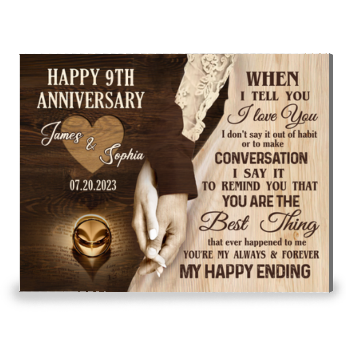 Happy 9th Wedding Anniversary Canvas Print Meaningful Gift For Couple