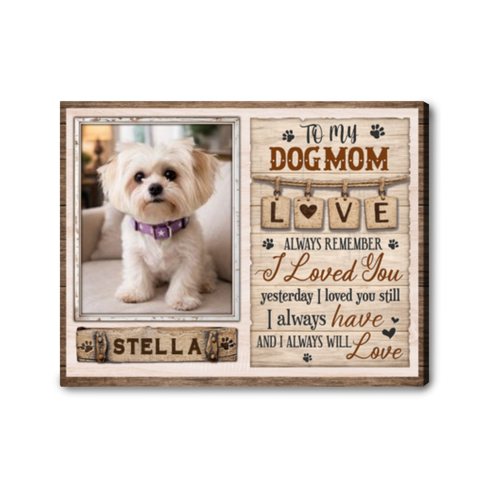 Personalized Dog Mom Canvas Print Custom Pet Photo & Name Mother's Day Gift