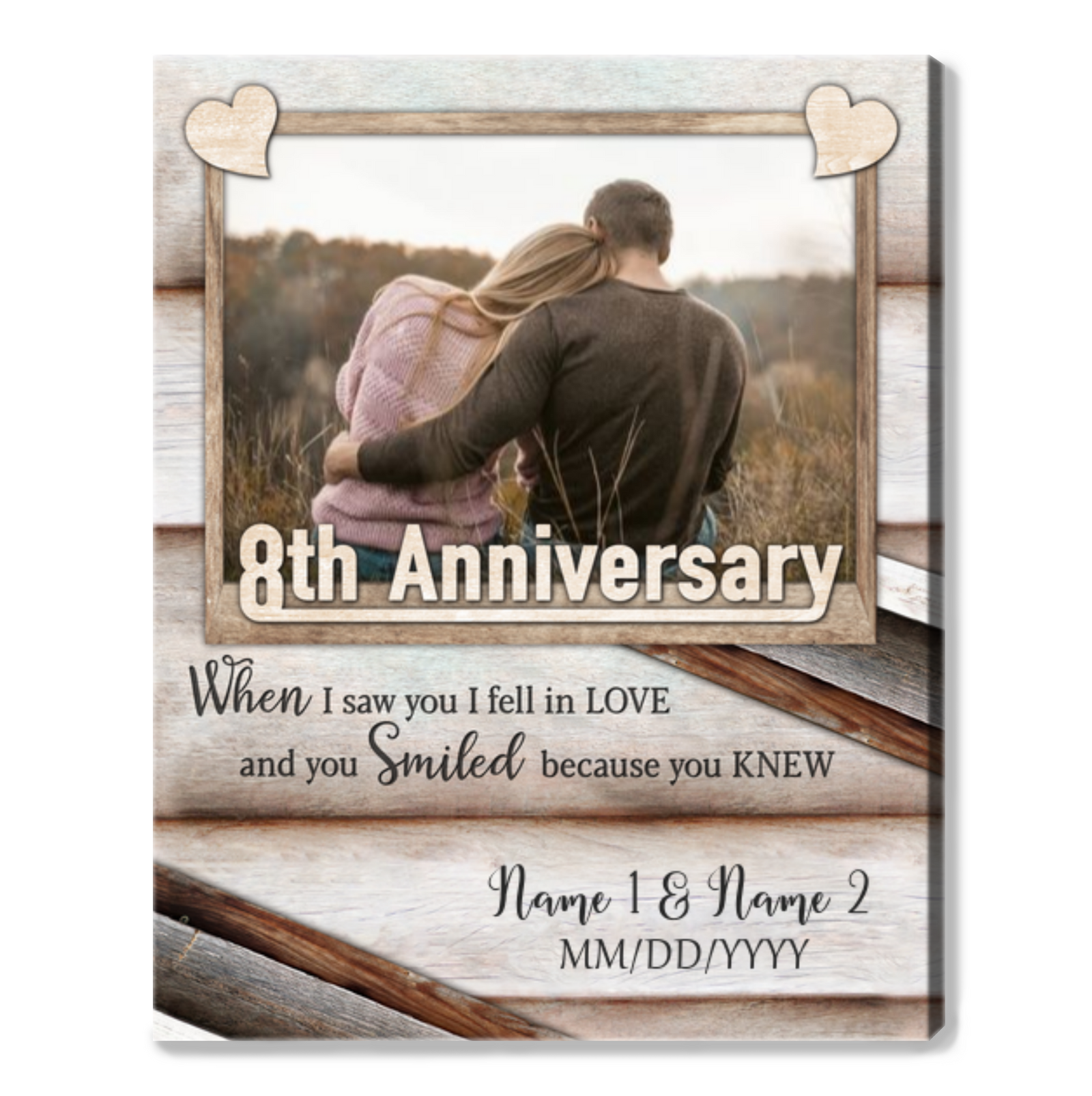 Happy 8th Wedding Anniversary Custom Photo Canvas Print