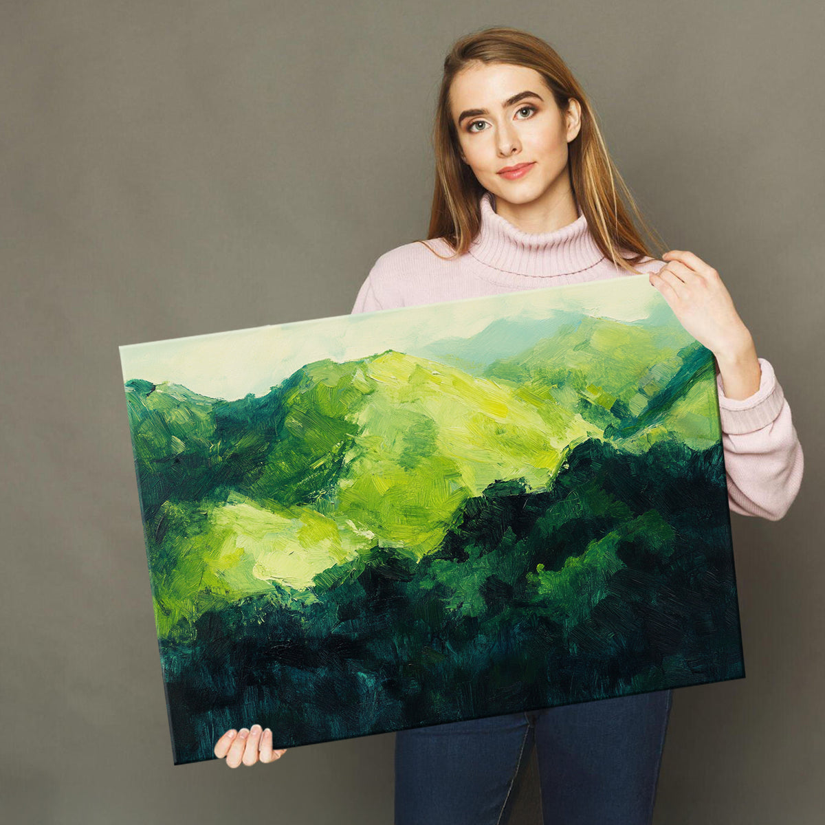 Abstract Green Landscape Mountain Wall Art