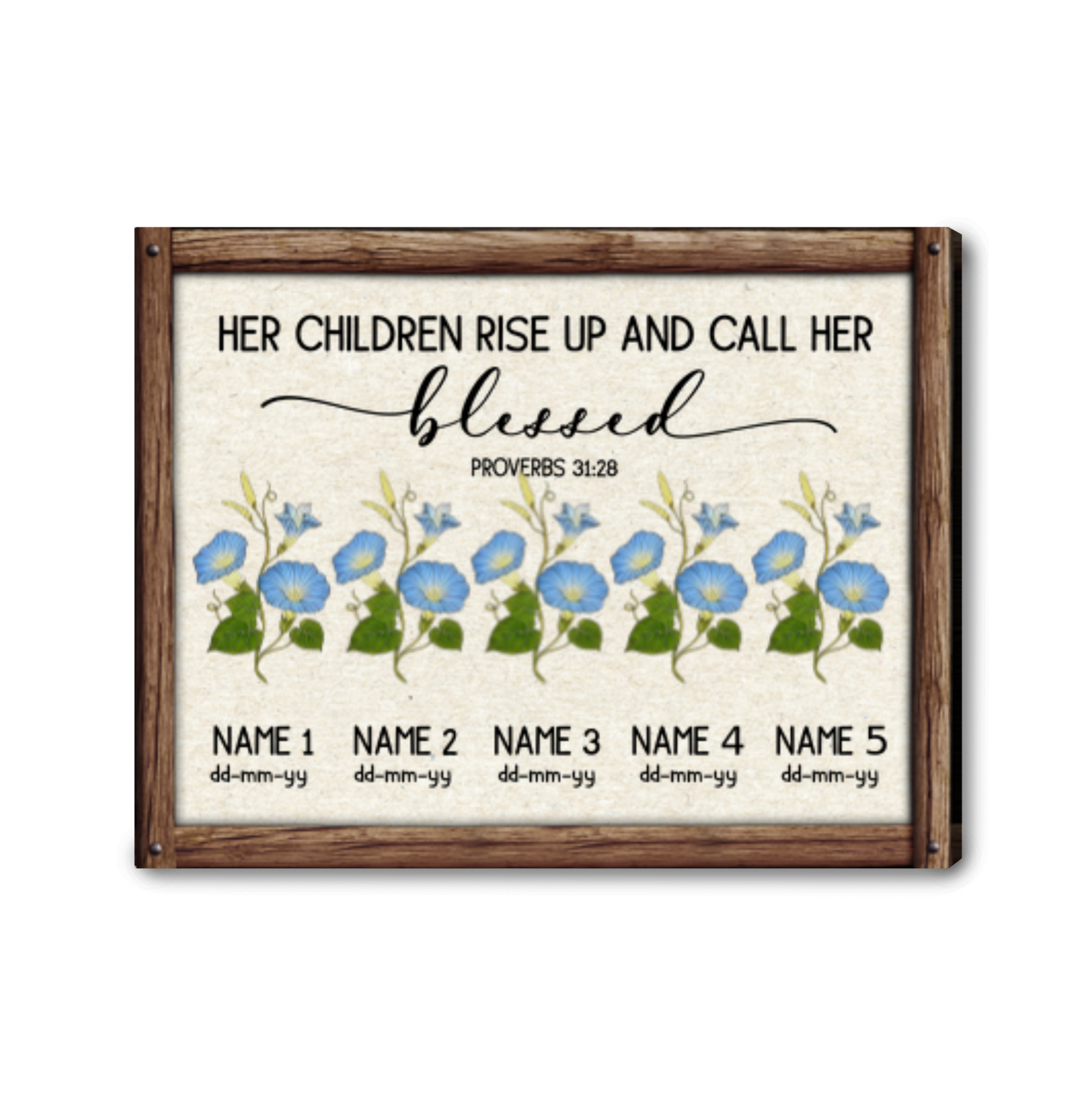 Mother's Day Birth Flower Canvas Print - Personalized Gift for Mom Custom Children Names & Birth Month Flowers