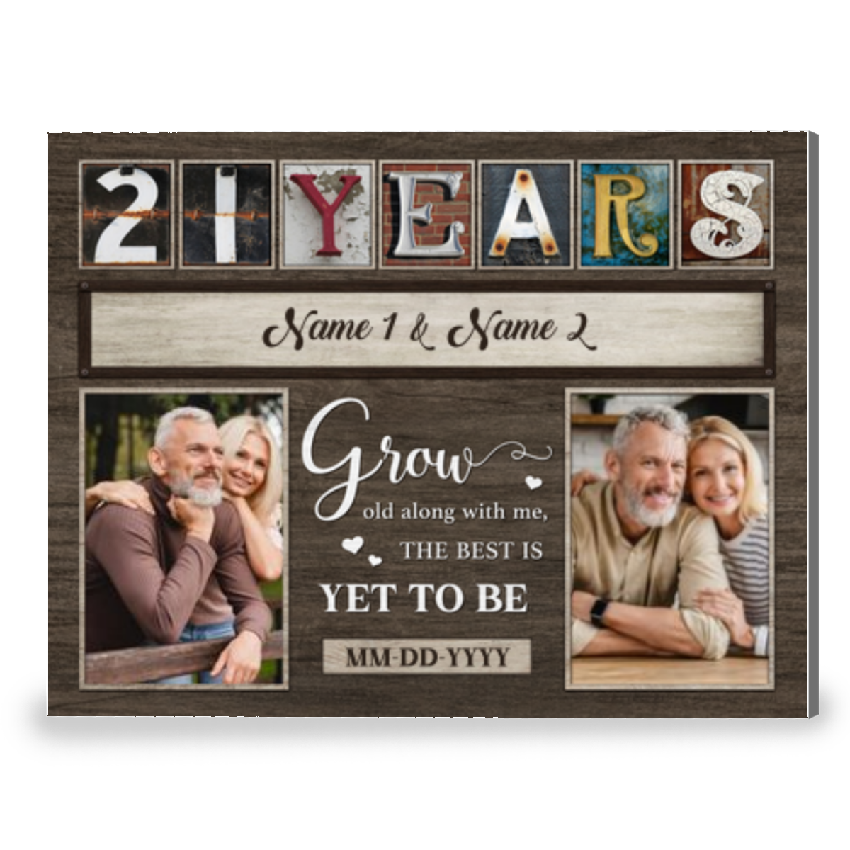 21st Anniversary Grow Old Along With Me Custom Photo Canvas Wall Art
