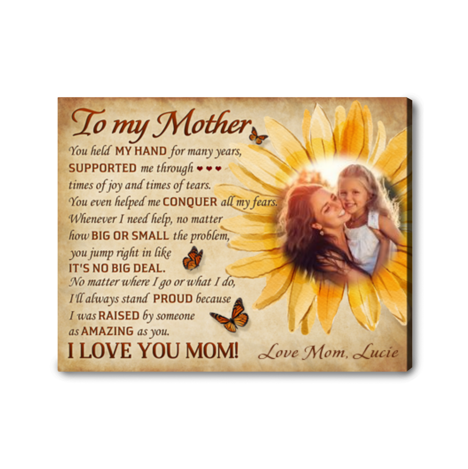 Personalized Mother Sunflower Canvas Print Custom Photo & Name Mom Gift