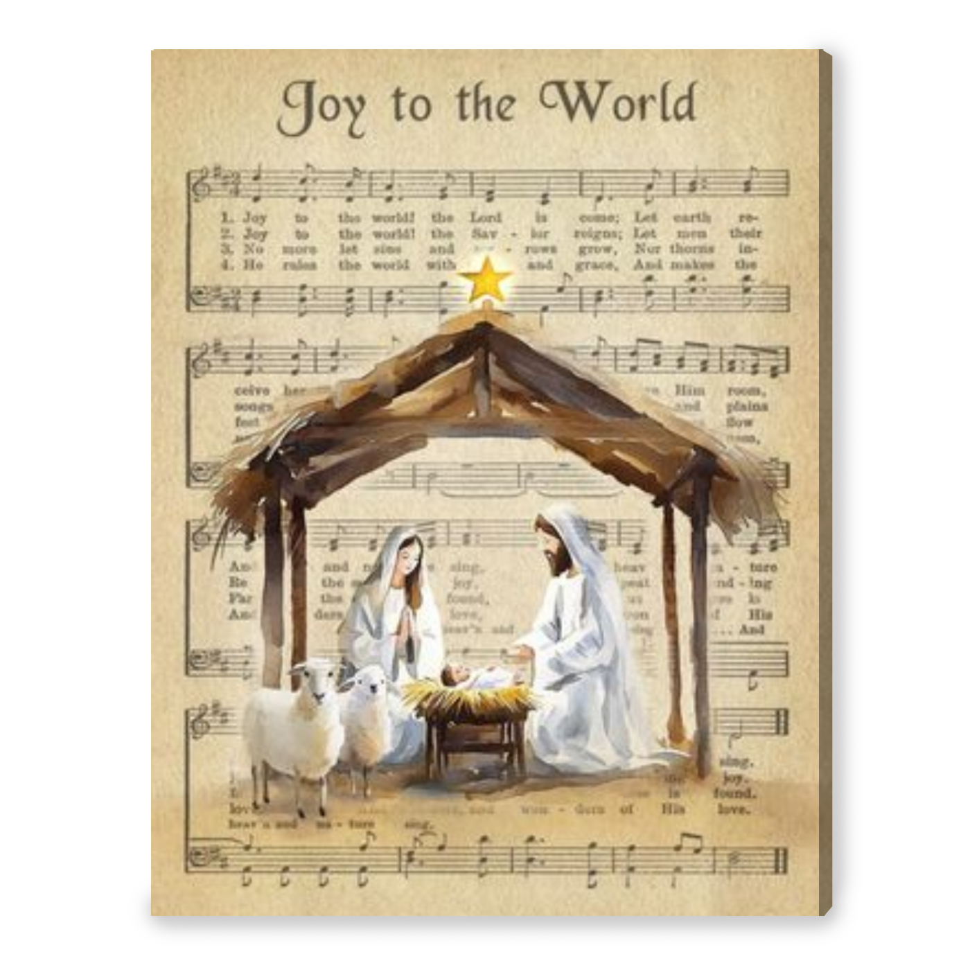 Christian Wall Art Music Sheet Nativity Scene The Holy Night Canvas Print