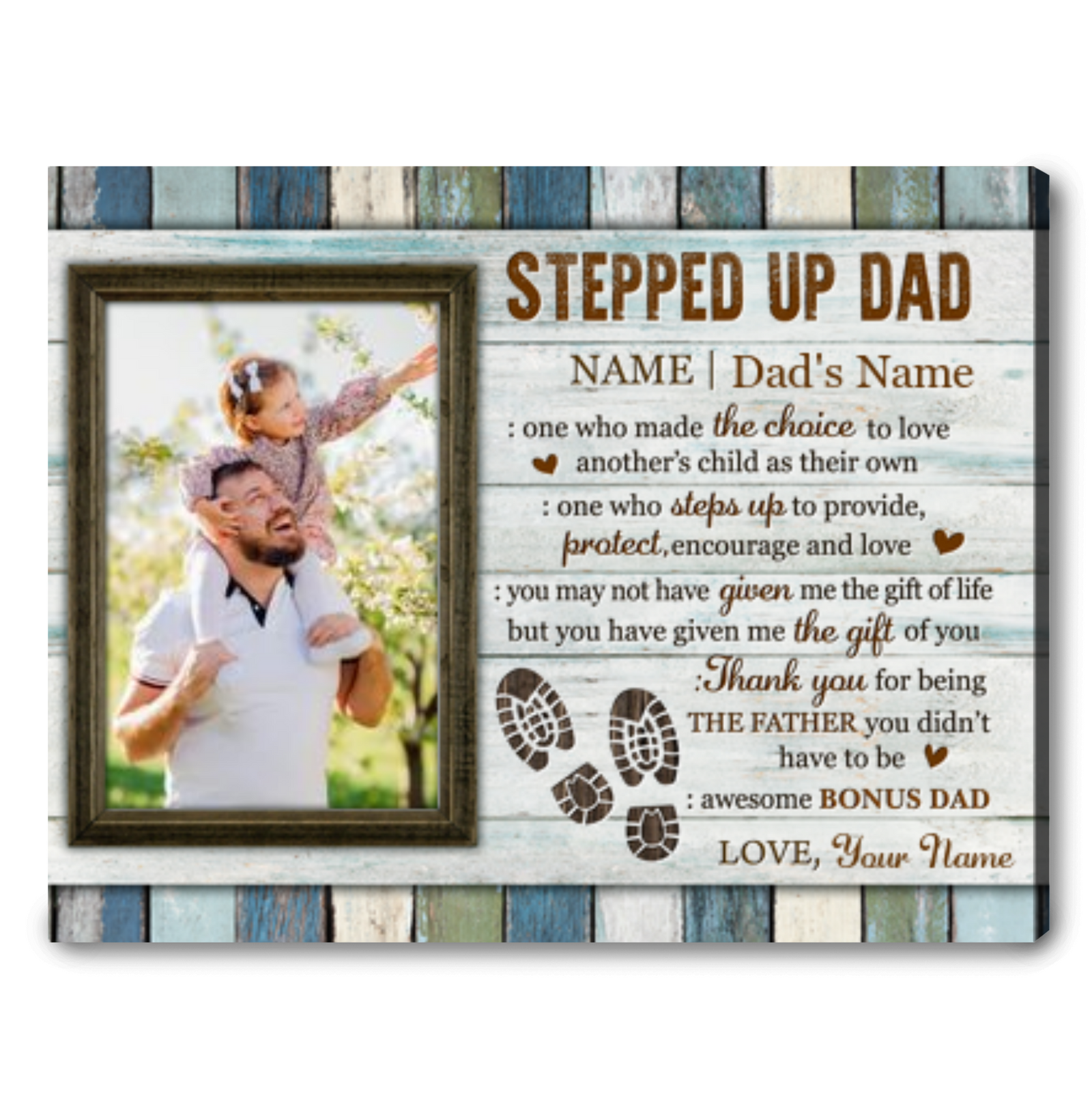Personalized Stepped Up Dad Canvas Best Happy Father's Day Gift