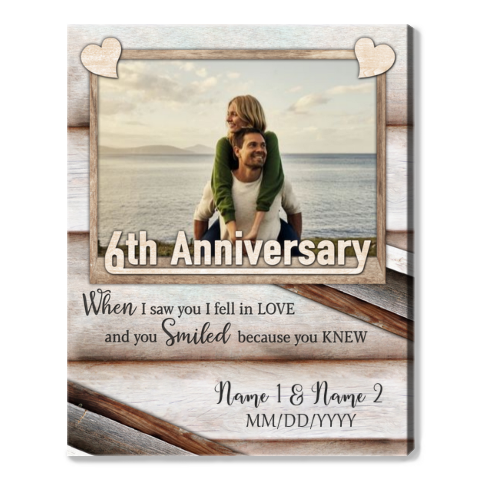 Happy 6th Wedding Anniversary Custom Photo Canvas Print