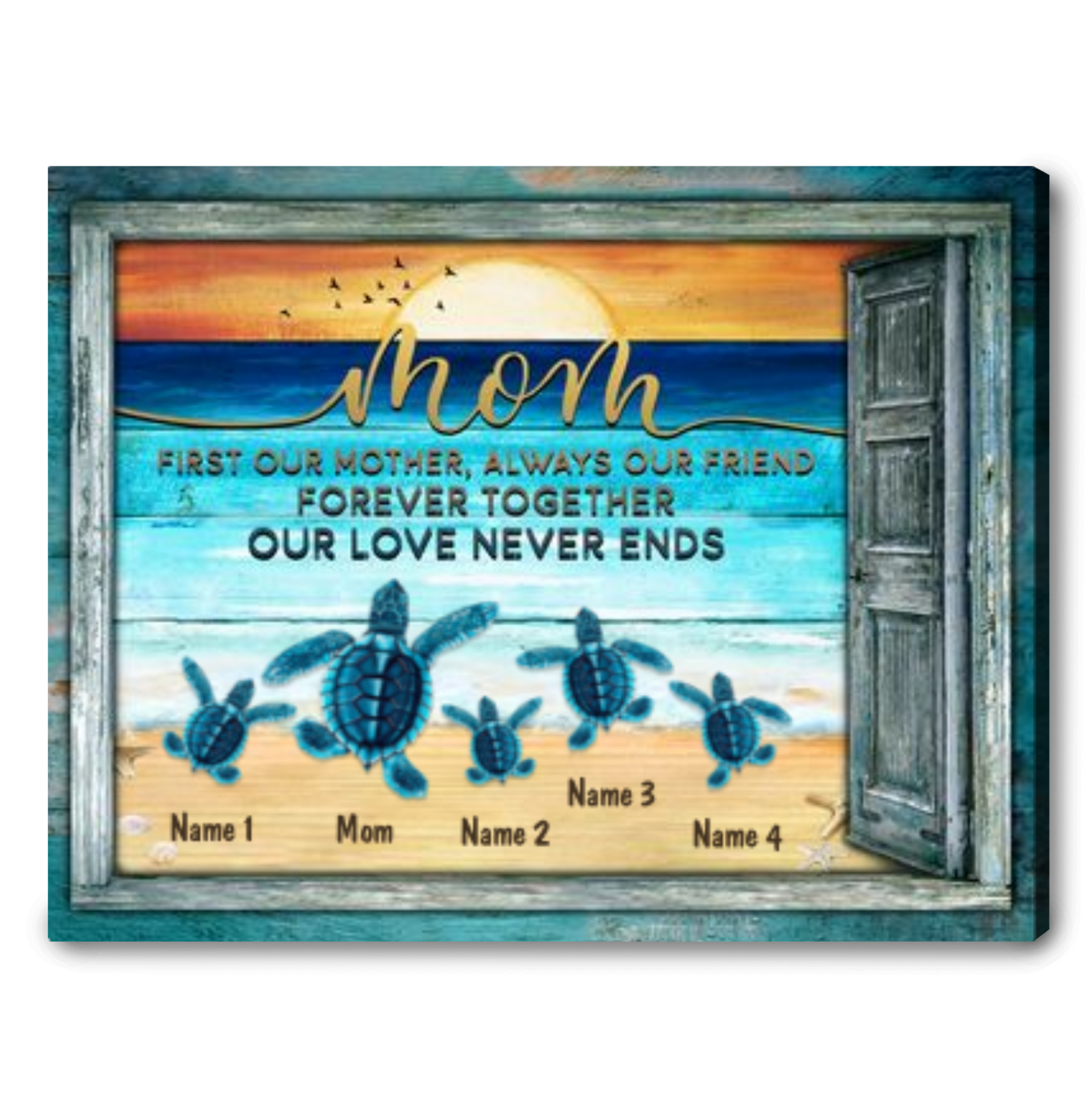 Mother's Day Sea Turtles Gift Custom Names Canvas Wall Art
