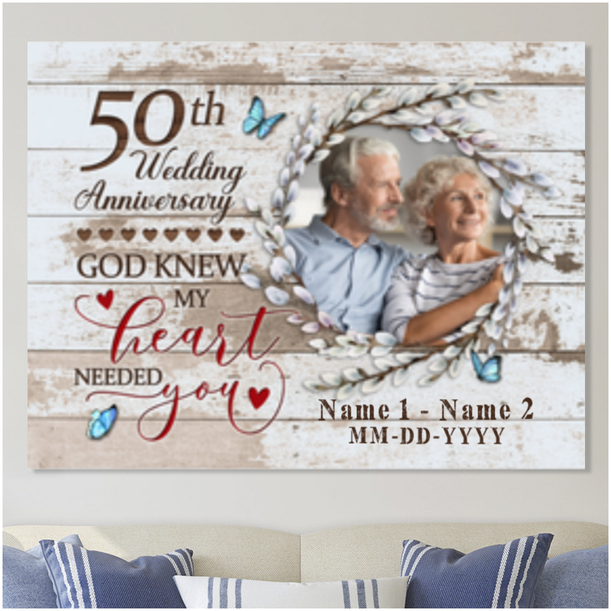 Custom Canvas Prints Personalized Photo Gifts 50th Wedding Anniversary Gifts God knew my heart needed you For Couple Wall Art Ohcanvas