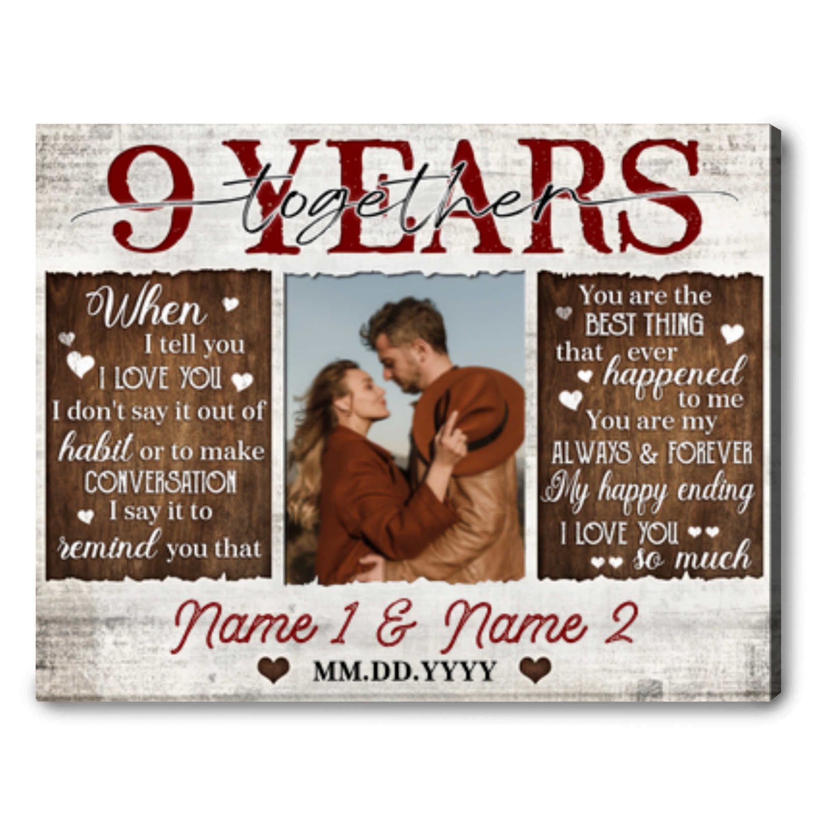Unique 9 Years Anniversary Gift Custom 9 Years Together Photo Canvas Print