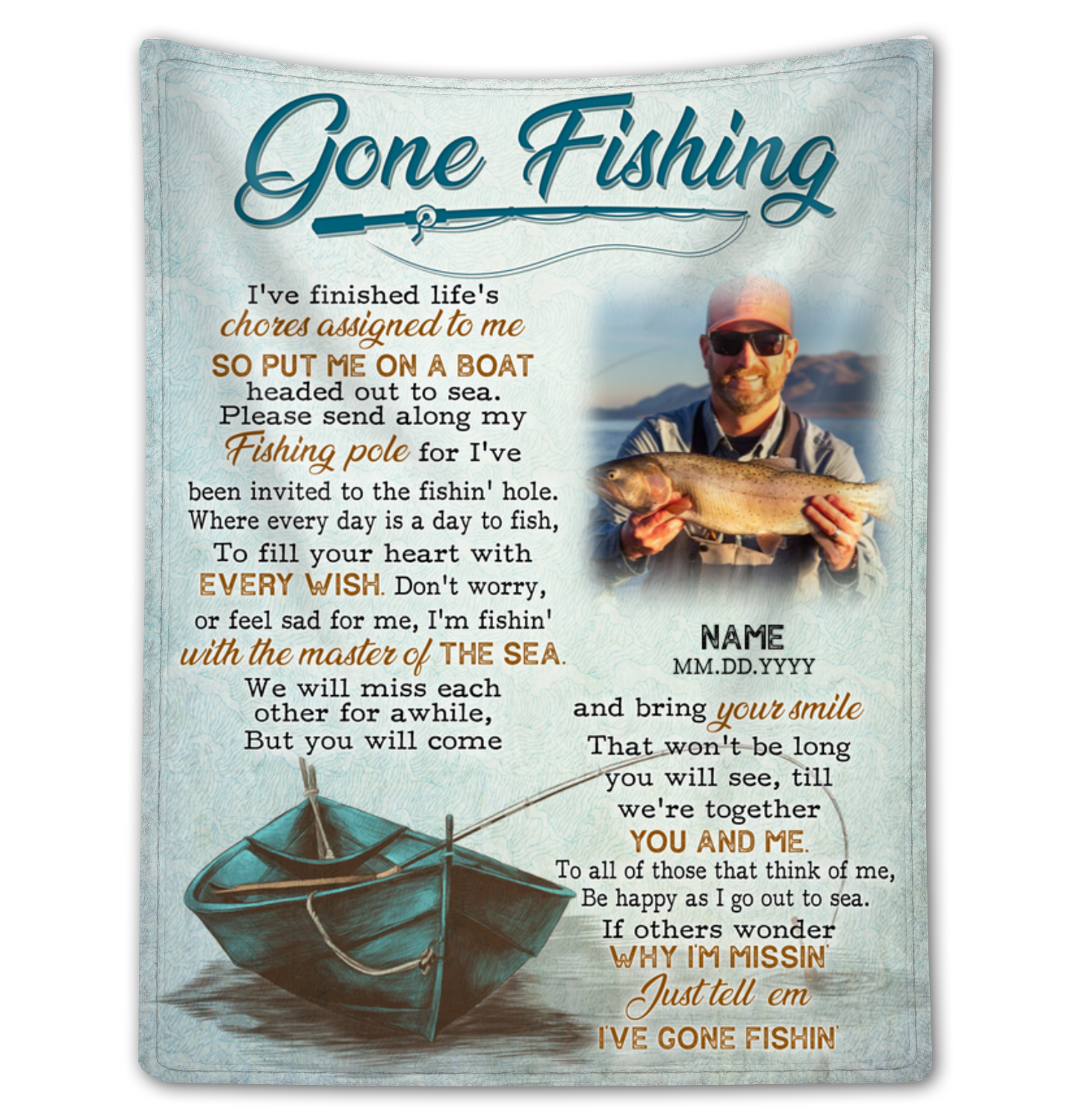 Personalized Gone Fishing Memorial Blanket Sympathy Gift For Loss Of Fisherman