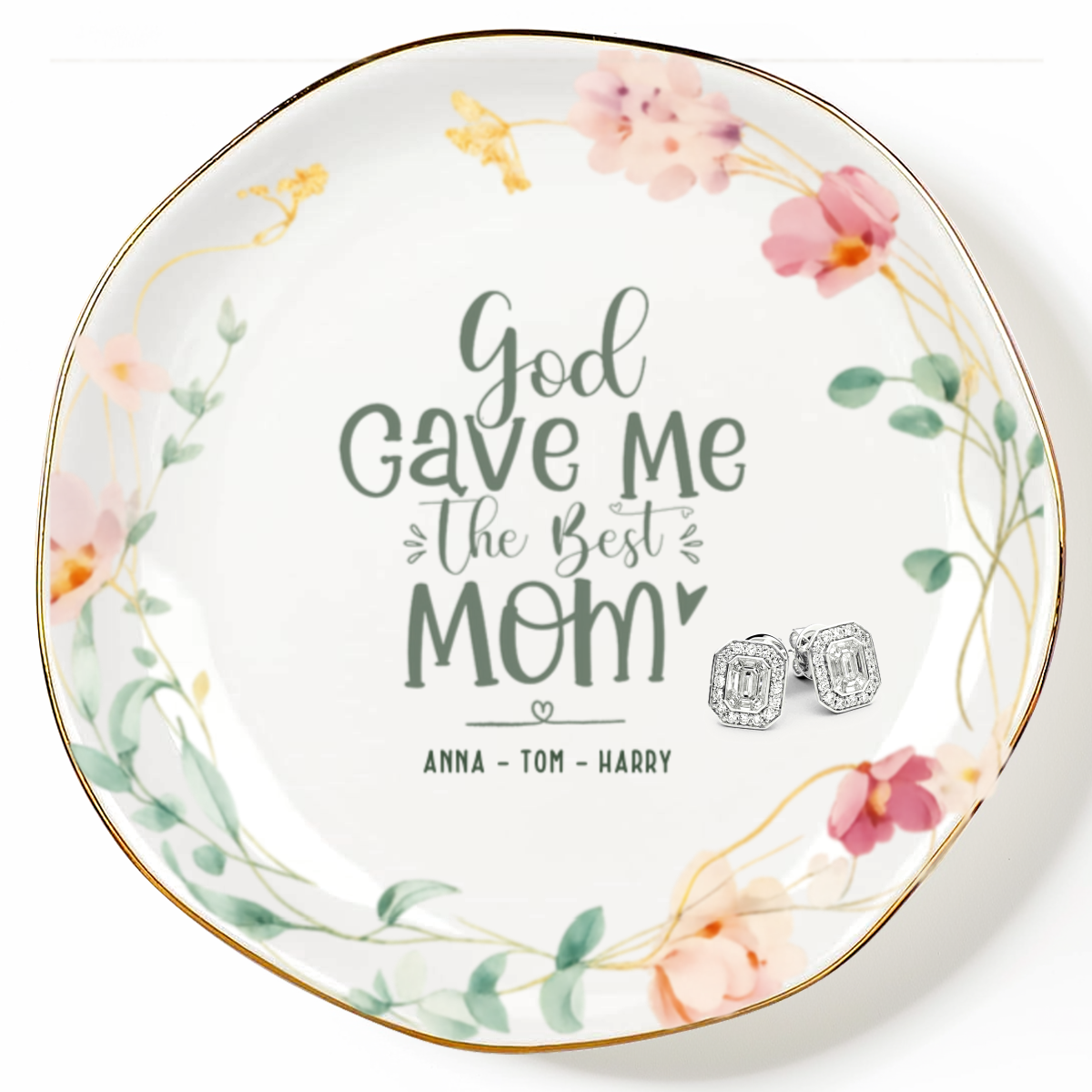  God Gave Me You Mom Personalized Name Jewelry Dish Gift For Mother