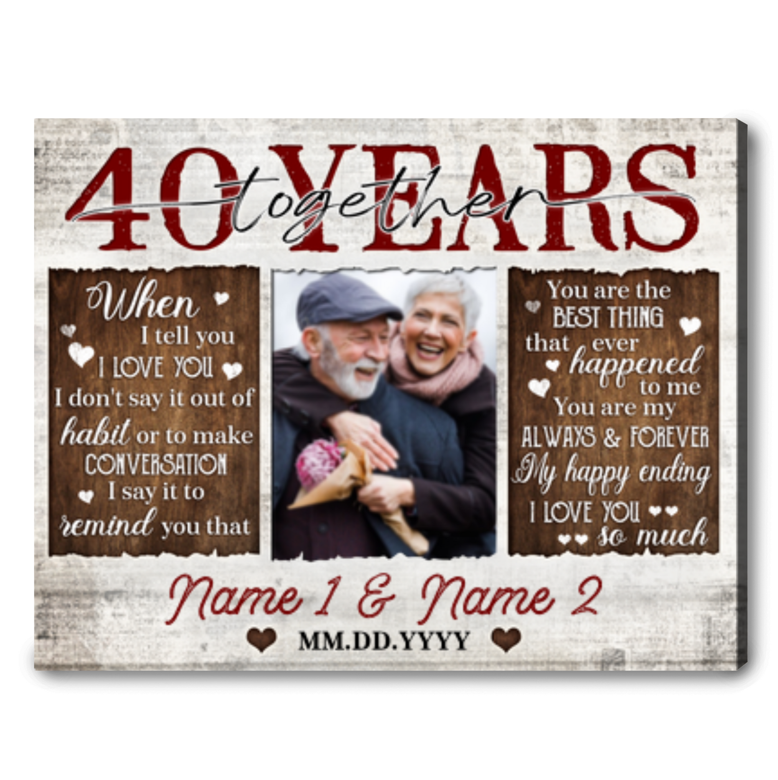 Unique 40 Years Anniversary Gift Custom 40 Years Together Photo Canvas Print
