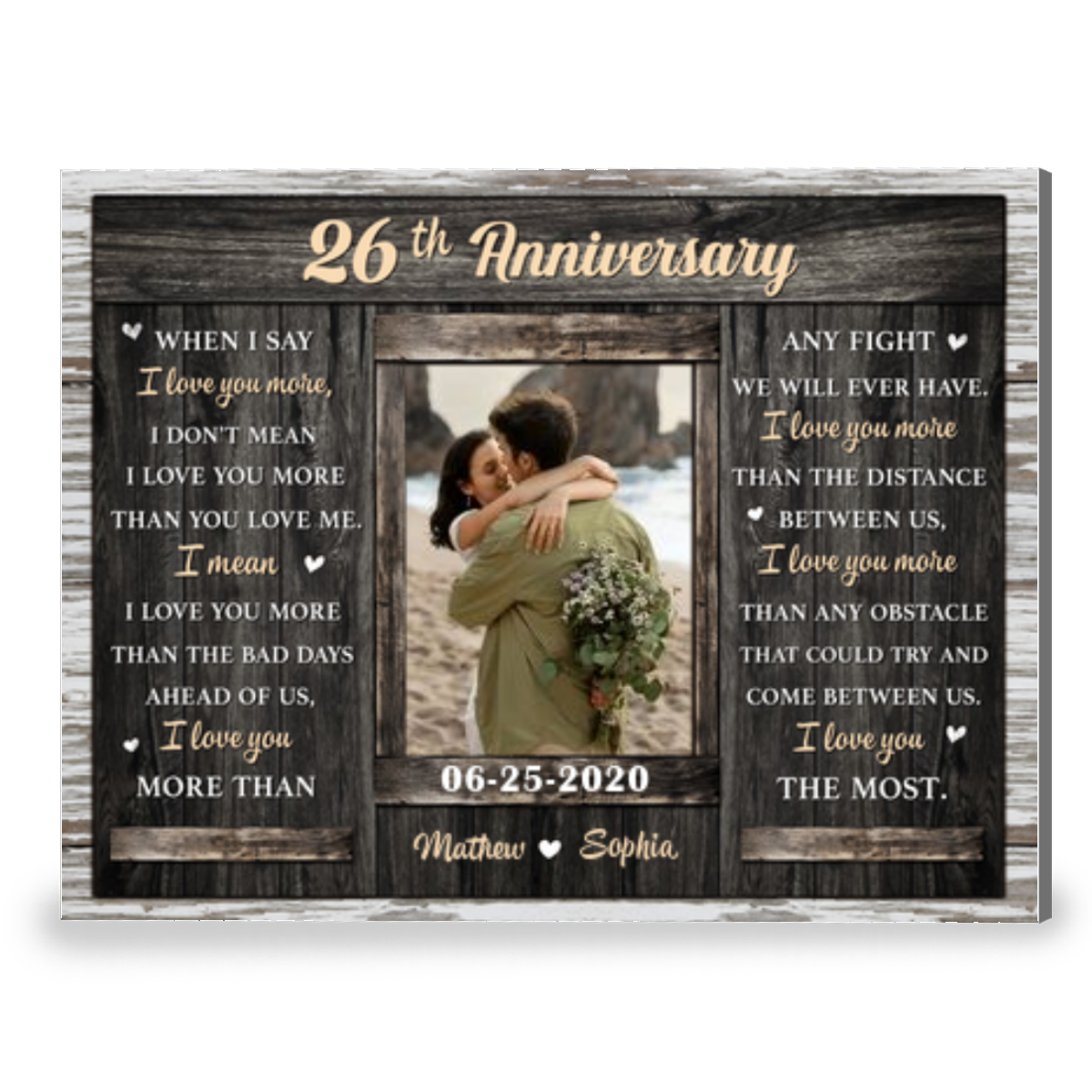Happy 26th Anniversary Gift Custom Photo For Couple Canvas Wall Art 