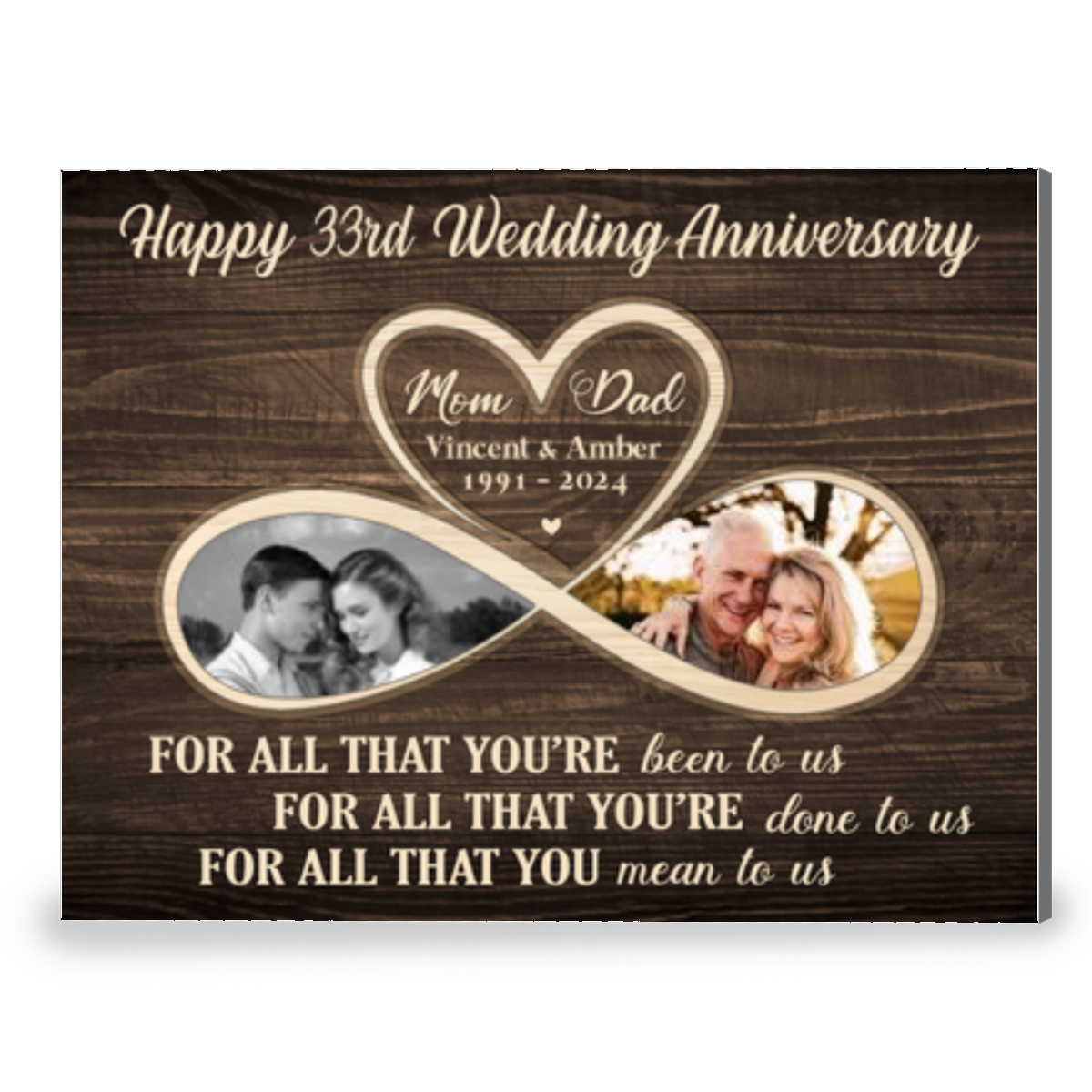 Everlasting Love Happy 33rd Wedding Anniversary Canvas Print Gift For Mom And Dad