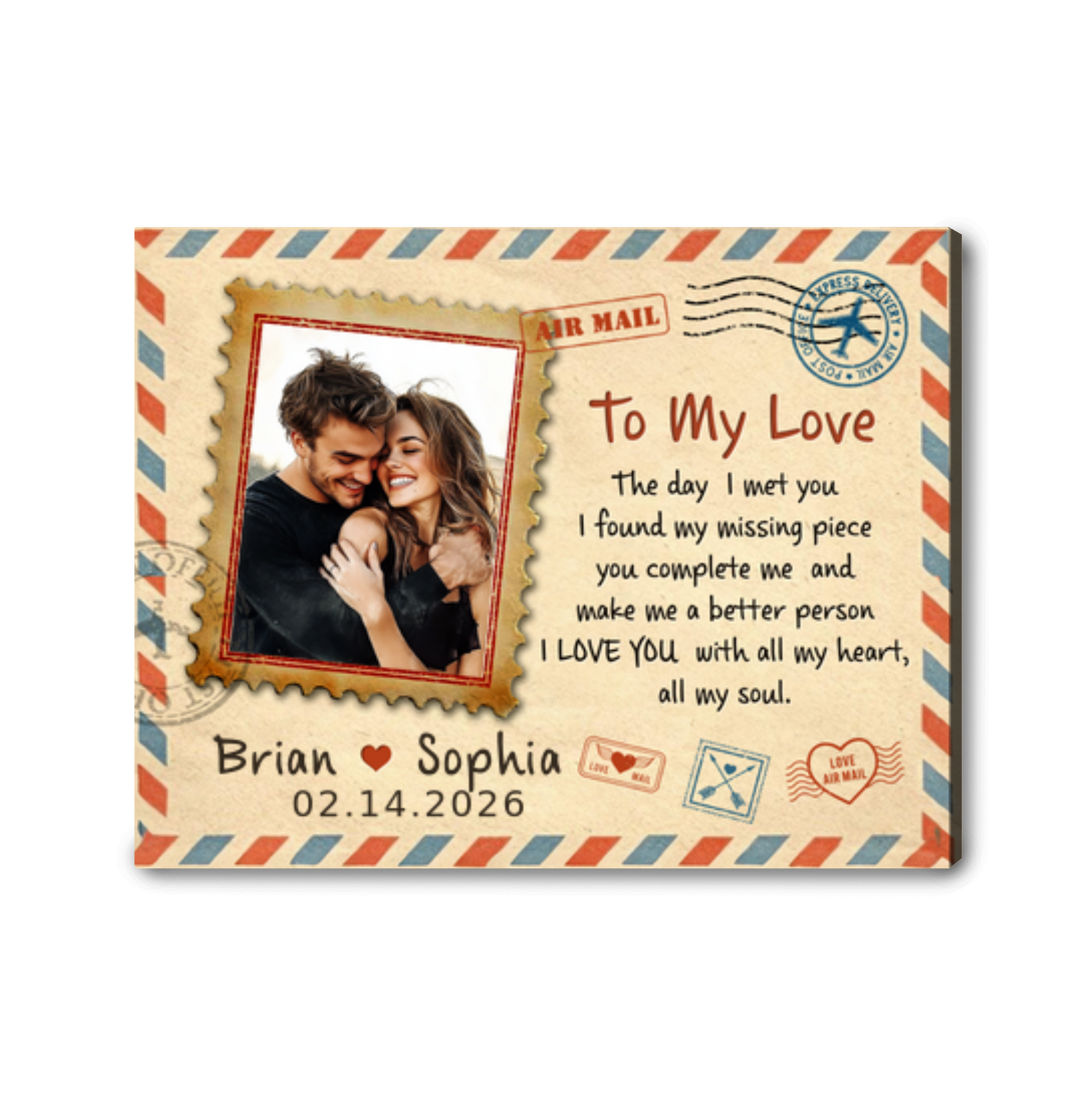 Personalized Couple Postcard Photo Canvas – Vintage Love Memory Wall Art