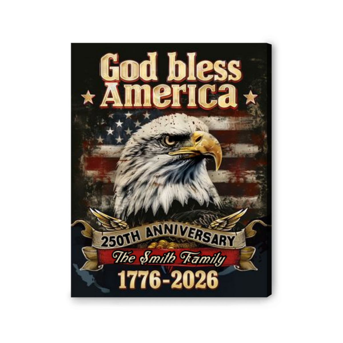 Personalized God Bless America Bald Eagle Canvas – 250th Anniversary Family Name Gift Independence Day