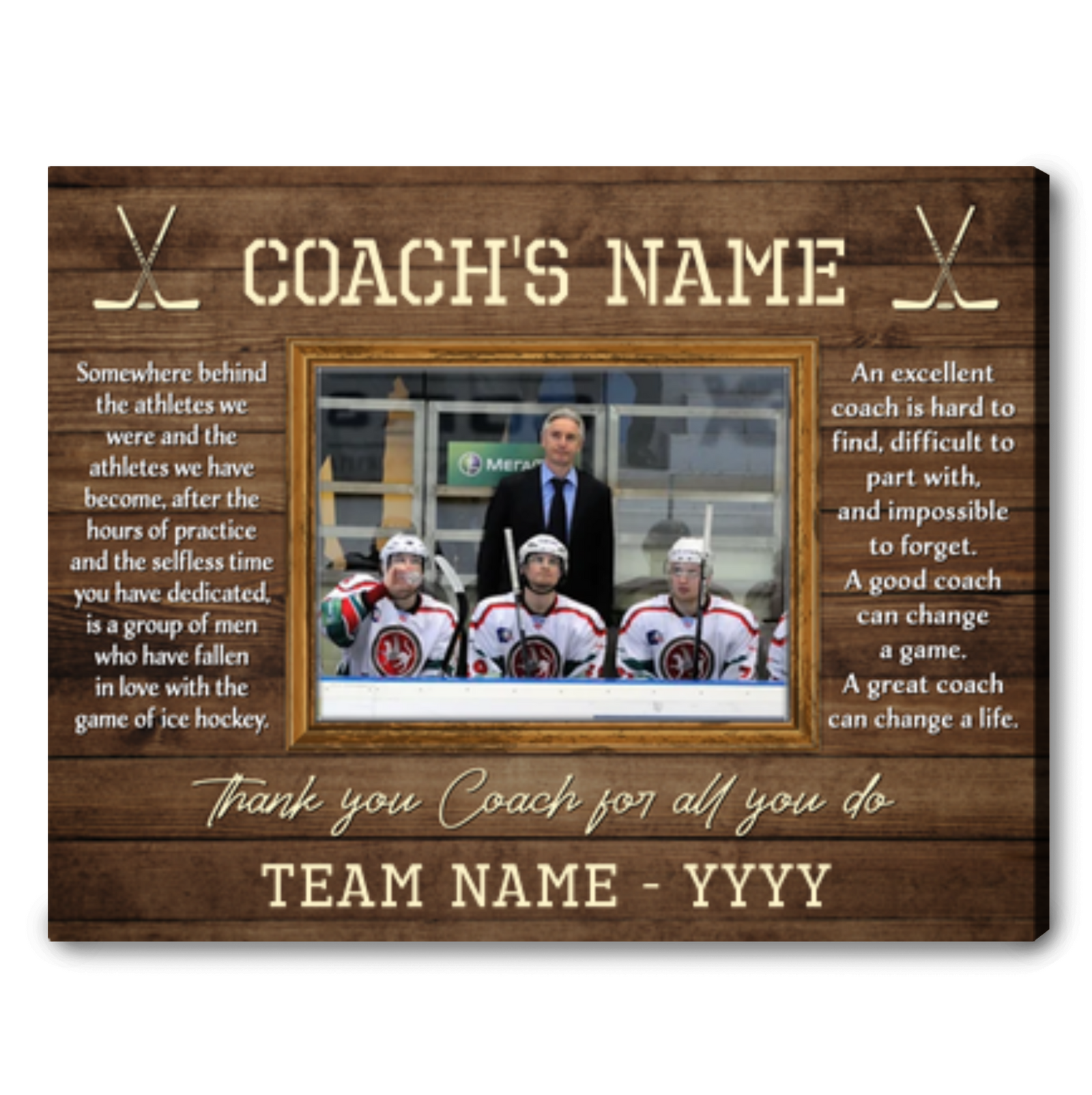 Custom Thank You Gift For Ice Hockey Coach Canvas Gift Idea For Ice Hockey Coach