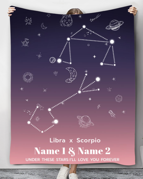 Zodiac Gift For Couple Cute Anniversary Gift Personalized Astrology Blanket