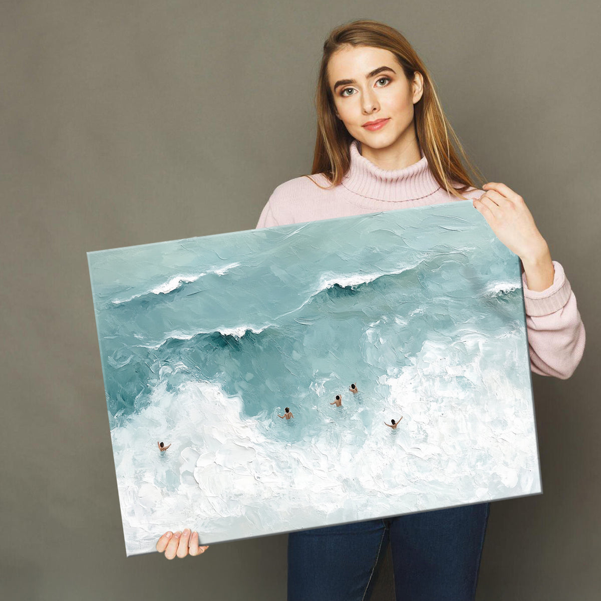 Swimmers In Turquoise Waves Beach Wall Art