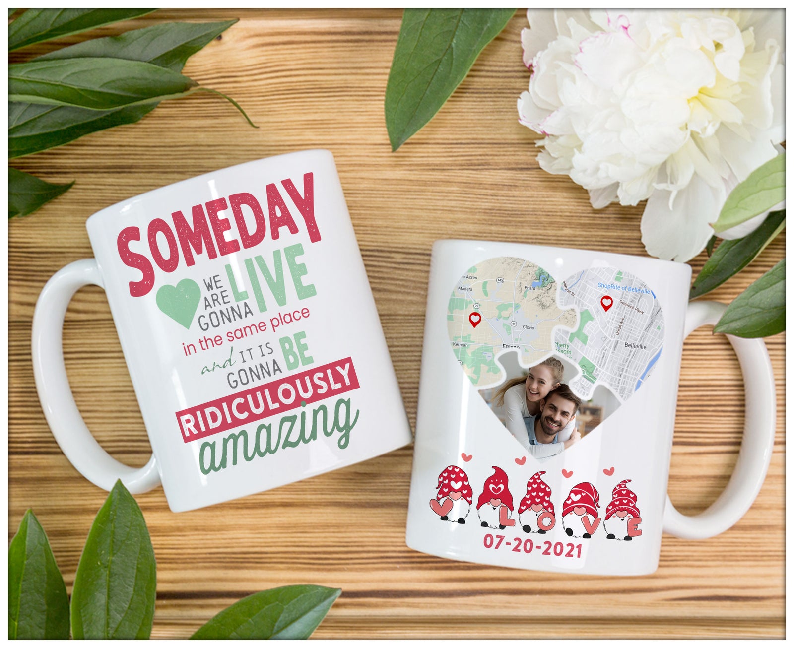 Custom Long Distance Relationship Gift For Couple Personalized Map Mug Gift