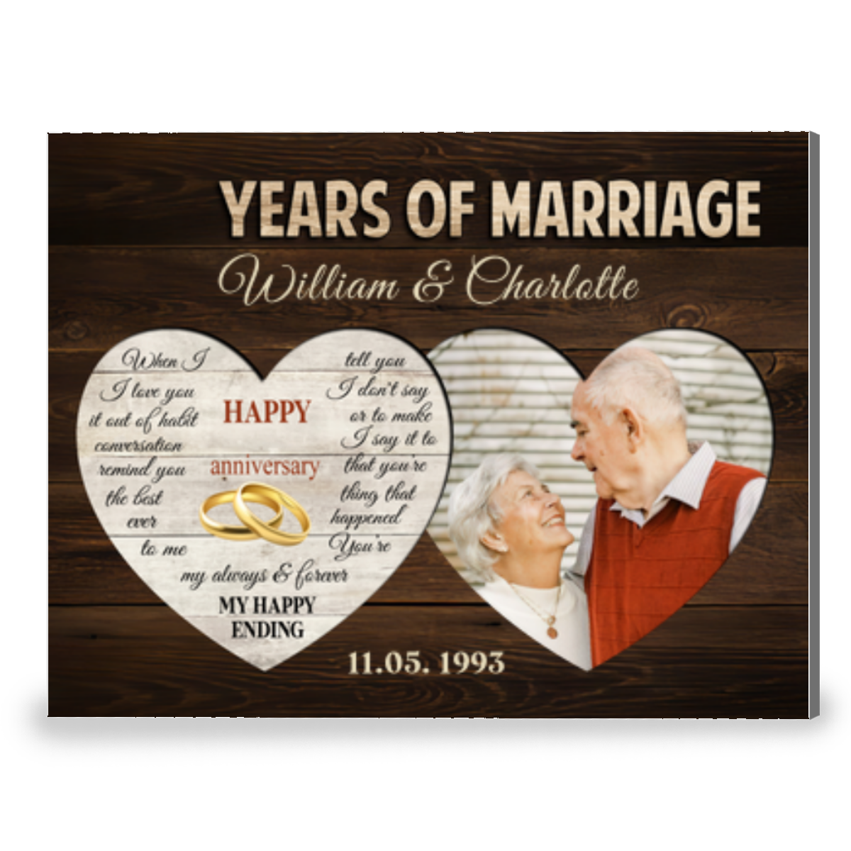 31 Years Of Marriage Two Heart-Shaped Personalized Canvas Photo Print For Couple