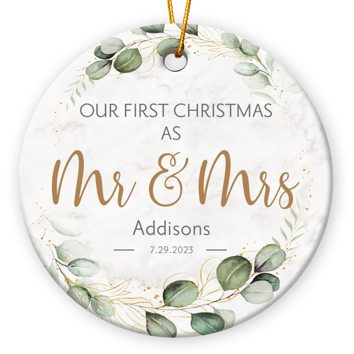 Personalized Christmas Newlyweds Gift Mr And Mrs Ceramic Ornament