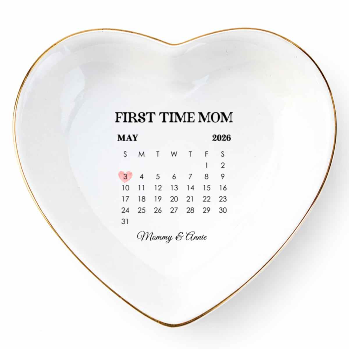 First Time Mom Personalized Calendar Jewelry Dish Gift For Mom