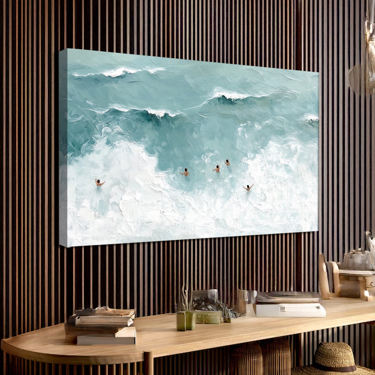Swimmers In Turquoise Waves Beach Wall Art