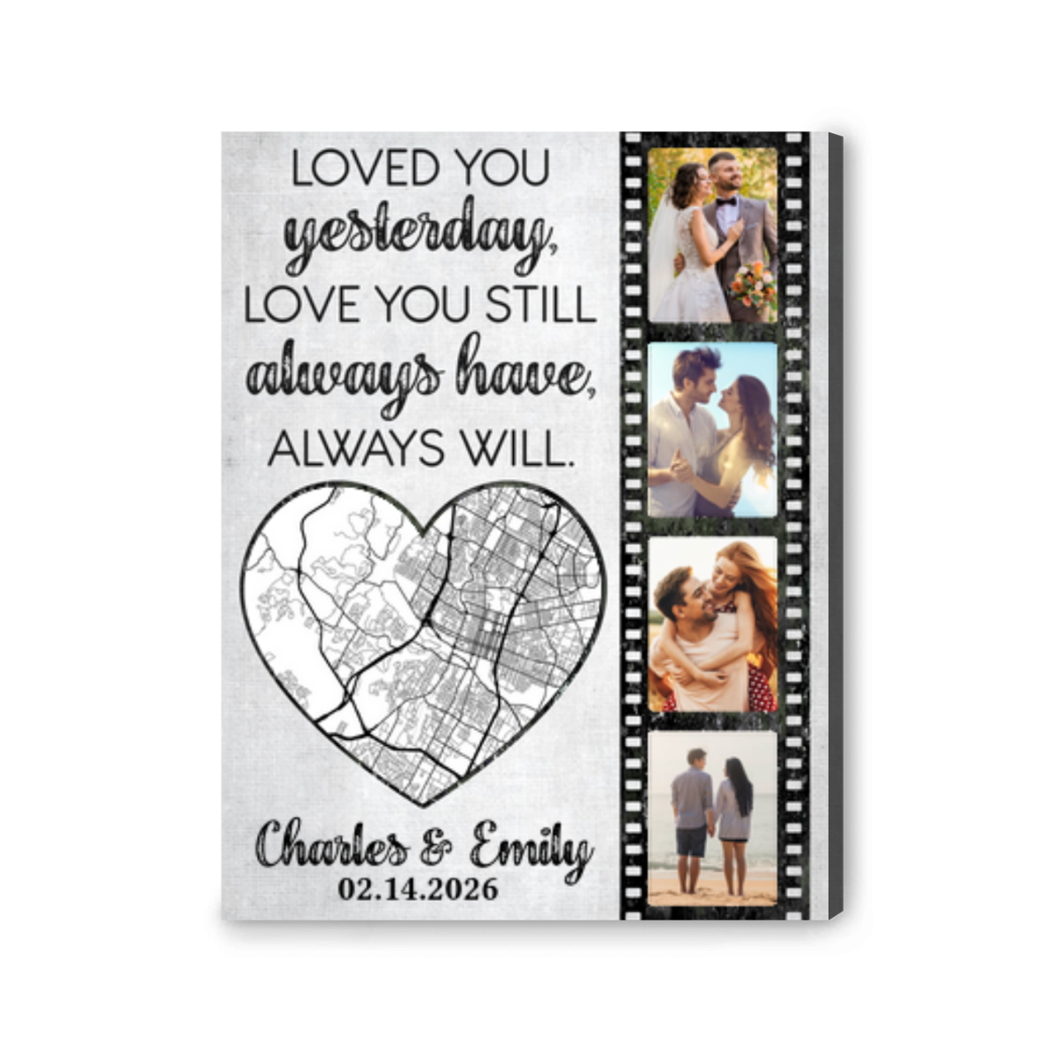  Personalized Always Love You Heart Map Canvas Print Gift for Couple