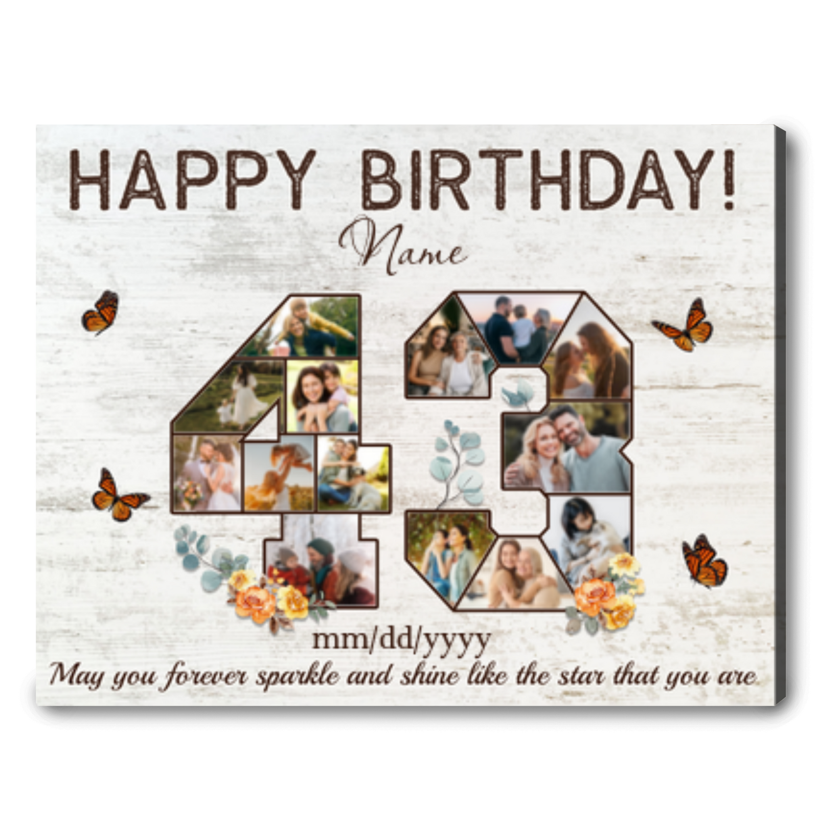 Personalized 43th Birthday Gift Idea Photo Canvas Print For 43th Birthday