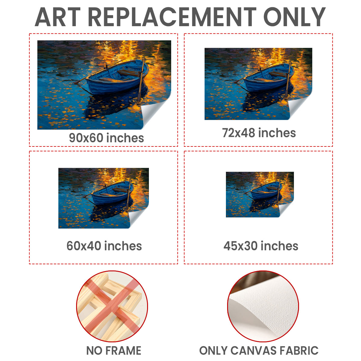 Golden Light and Blue Rowboat Oil Canvas Wall Art