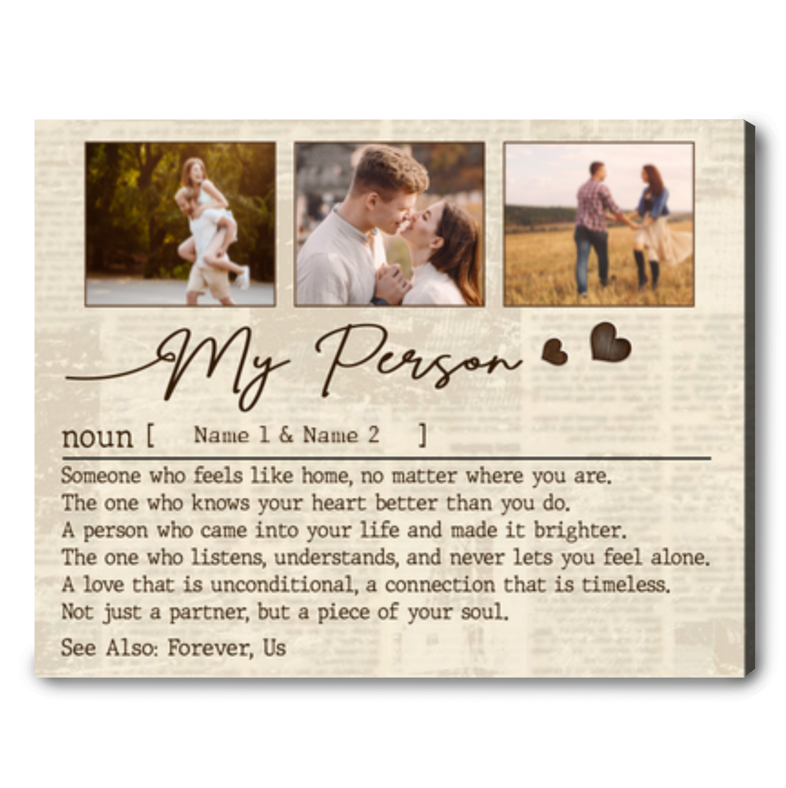 Custom Anniversary Gift for Him or Her – Personalized Name & Photo Canvas Print – "My Person" Home Decor
