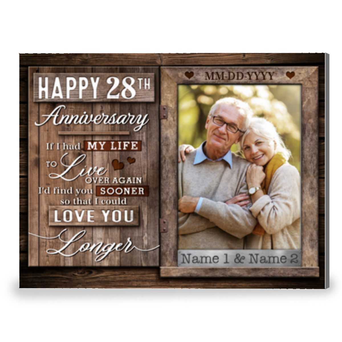 28th Anniversary Window Frame Personalized Photo Canvas Wall Art