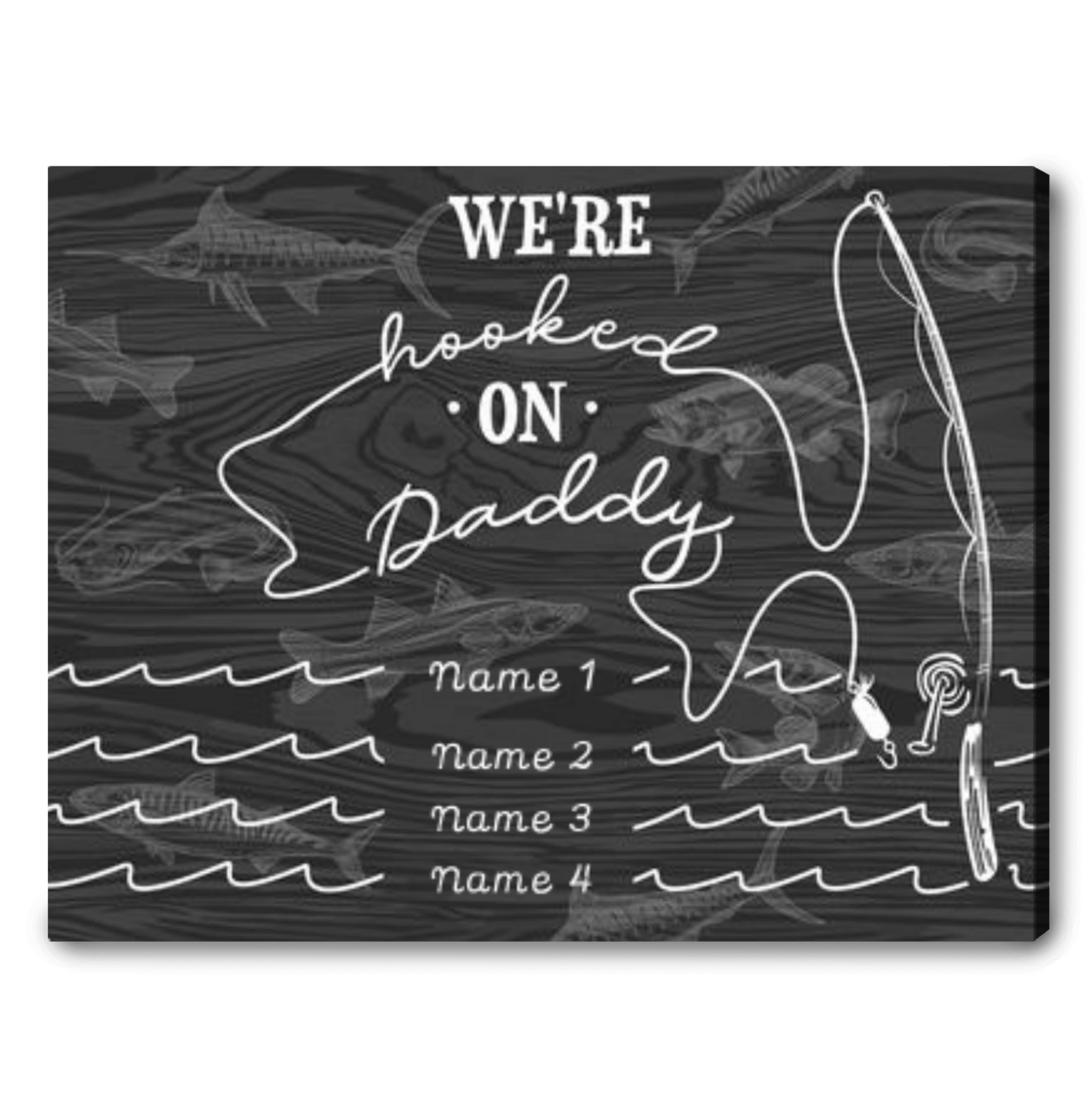 Fishing Dad Gifts Personalized Kid's Name Gift For Dad Hooked On Daddy Canvas