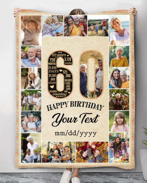 60th Birthday Gifts For Women Personalized Blanket With Pictures