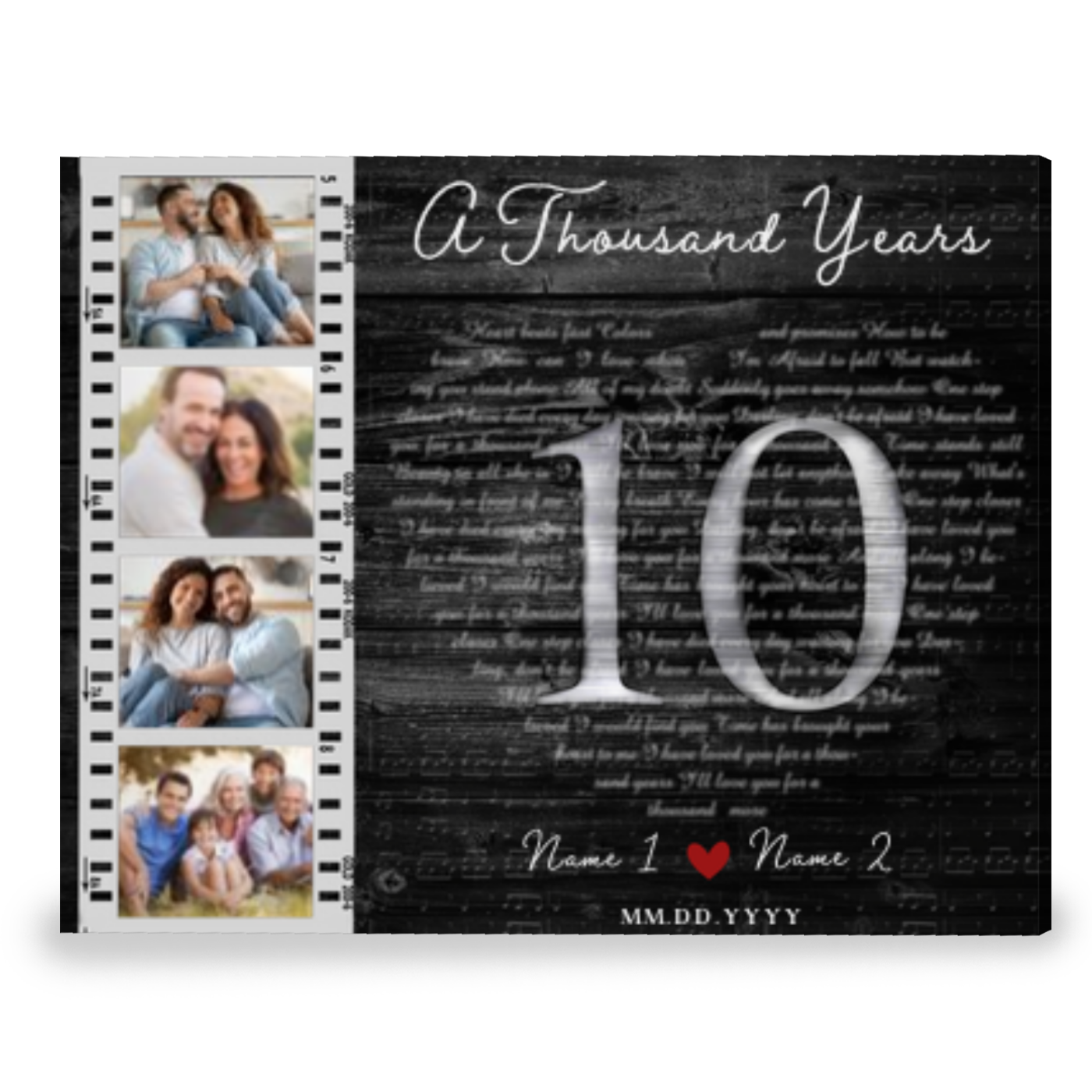 Personalized 10th Anniversary Gift Song Lyrics Gift Canvas Print