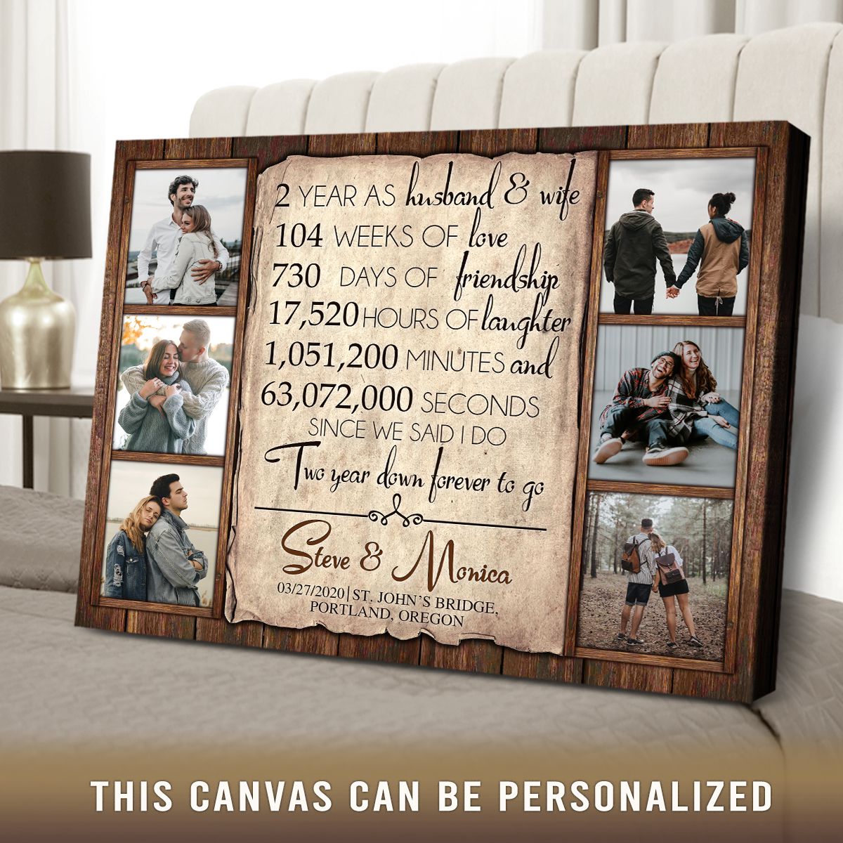 Personalized Gift For Second Wedding Anniversary Best Gift For Couple Canvas Print