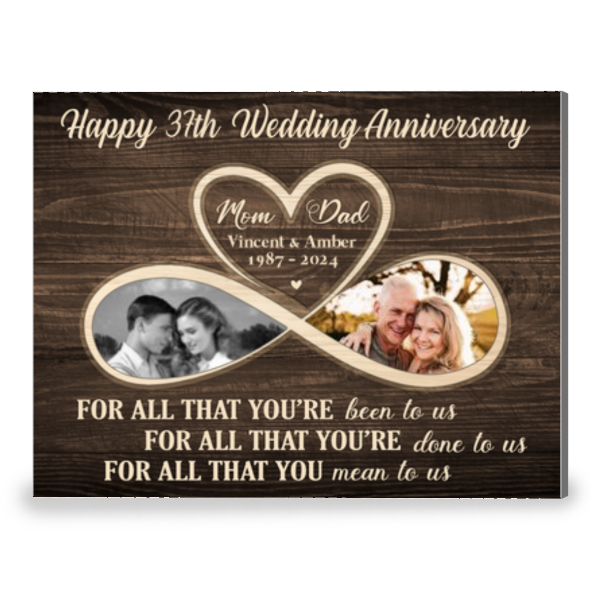 Everlasting Love Happy 37th Wedding Anniversary Canvas Print Gift For Mom And Dad