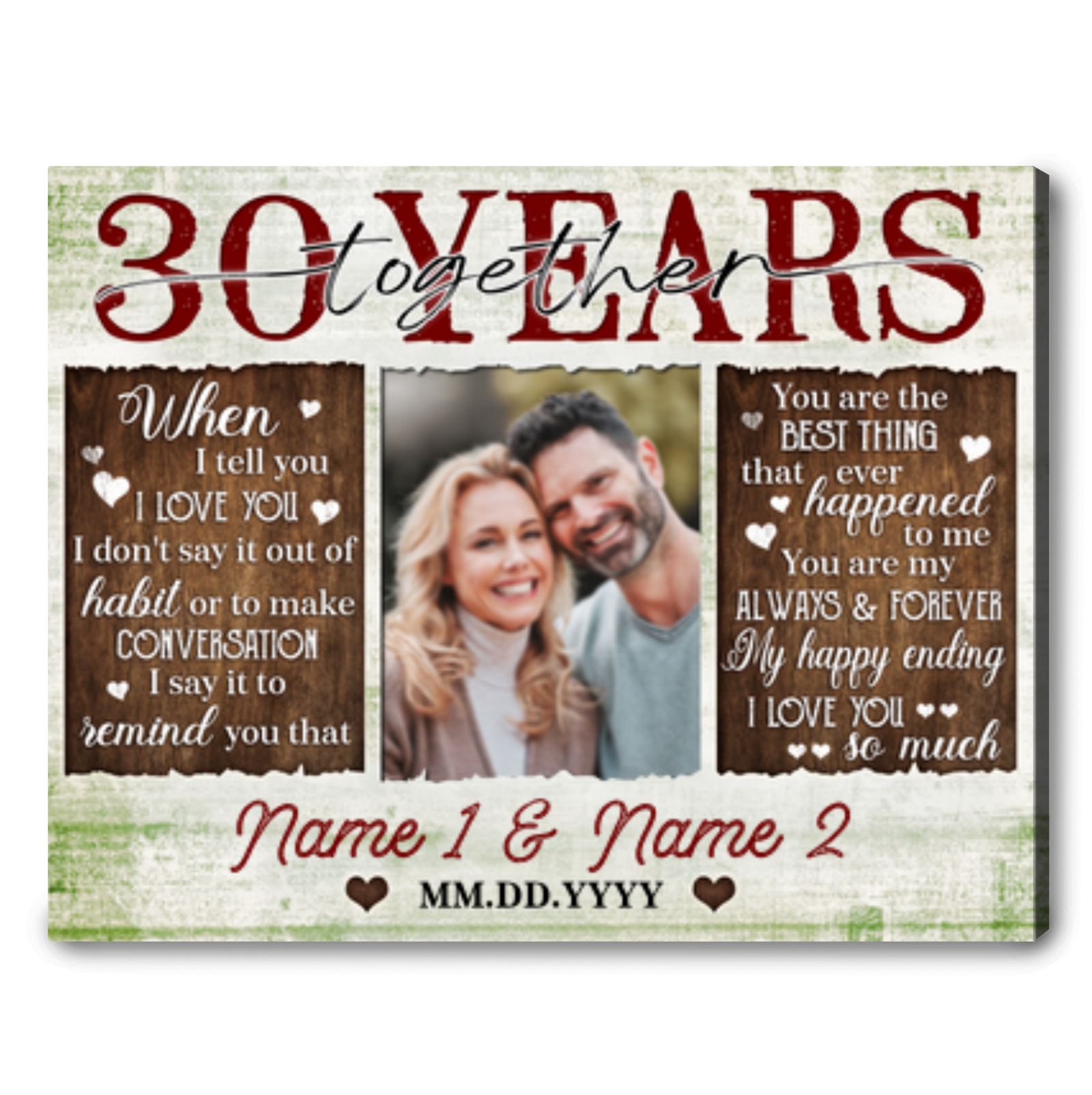 Unique 30 Years Anniversary Gift Custom 30 Years Together Photo Canvas Print