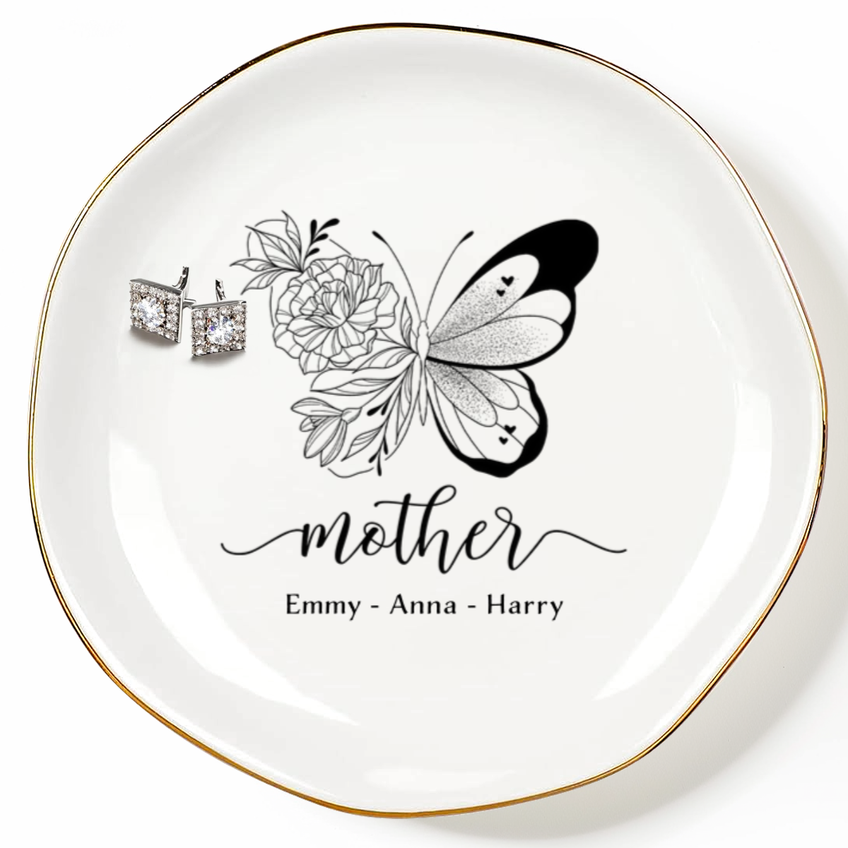 Mother Butterfly Personalized Name Jewelry Dish Gift For Mom