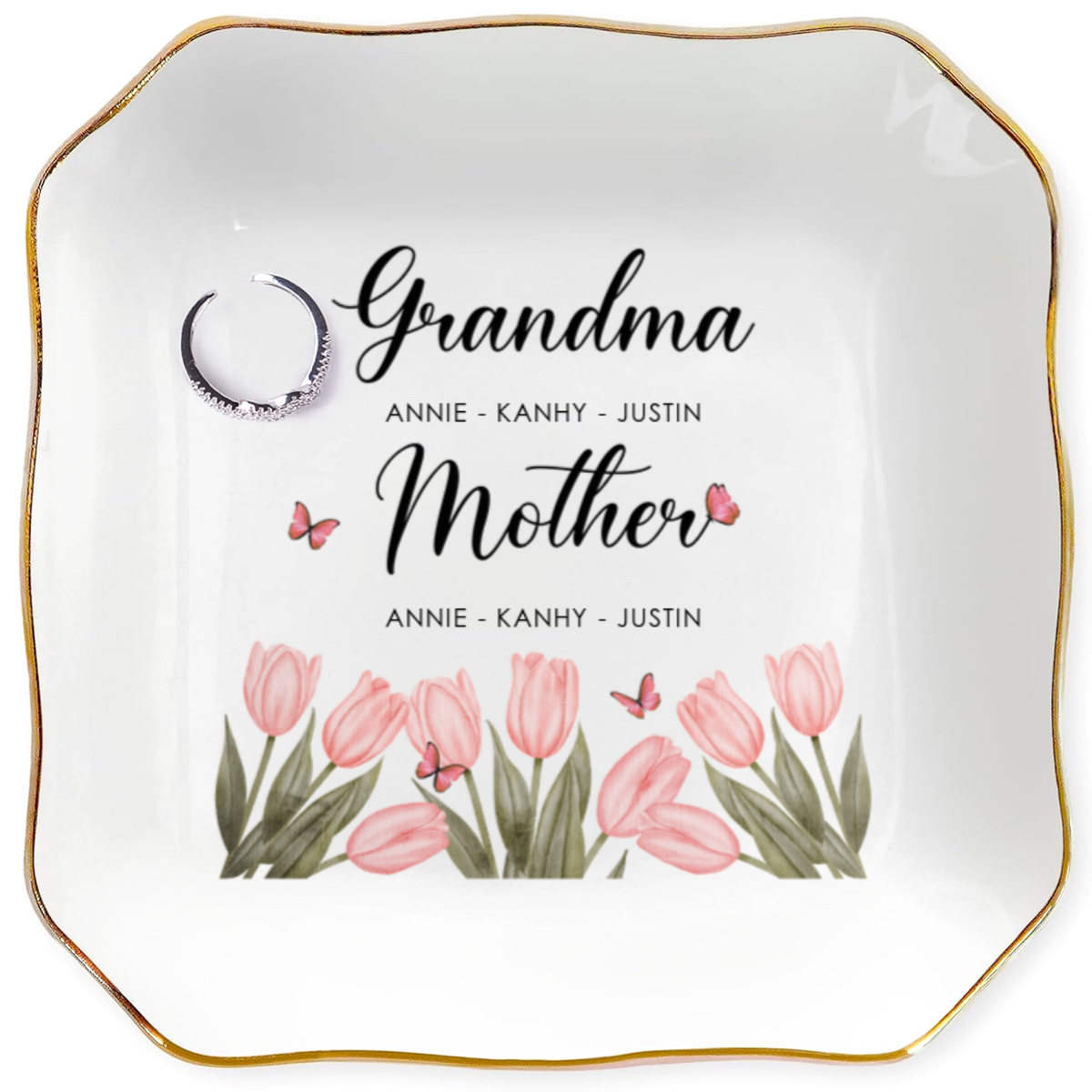 Grandma & Mother Personalized Name Jewelry Dish Gift For Mom
