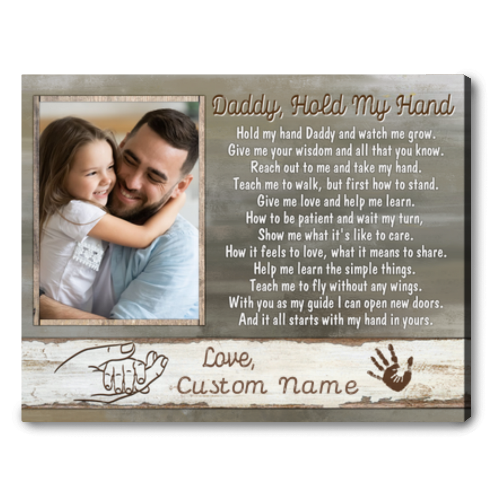 Father's Day Gift Custom Photo Daddy Hold My Hand Canvas Wall Art