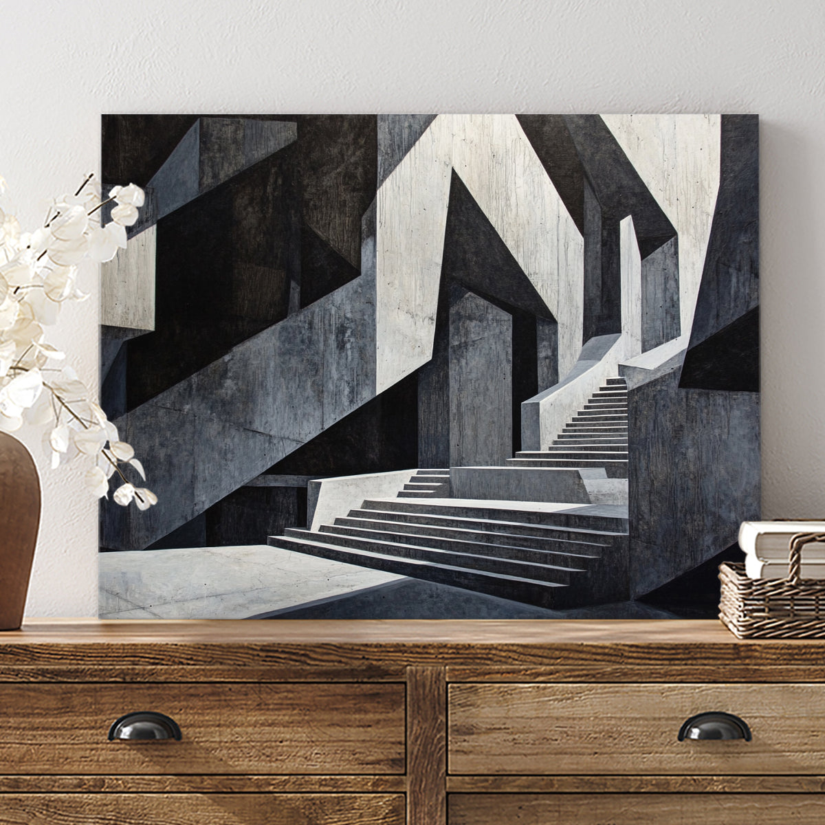 Monochrome Ascension Minimalist Geometric Abstract Canvas Wall Art