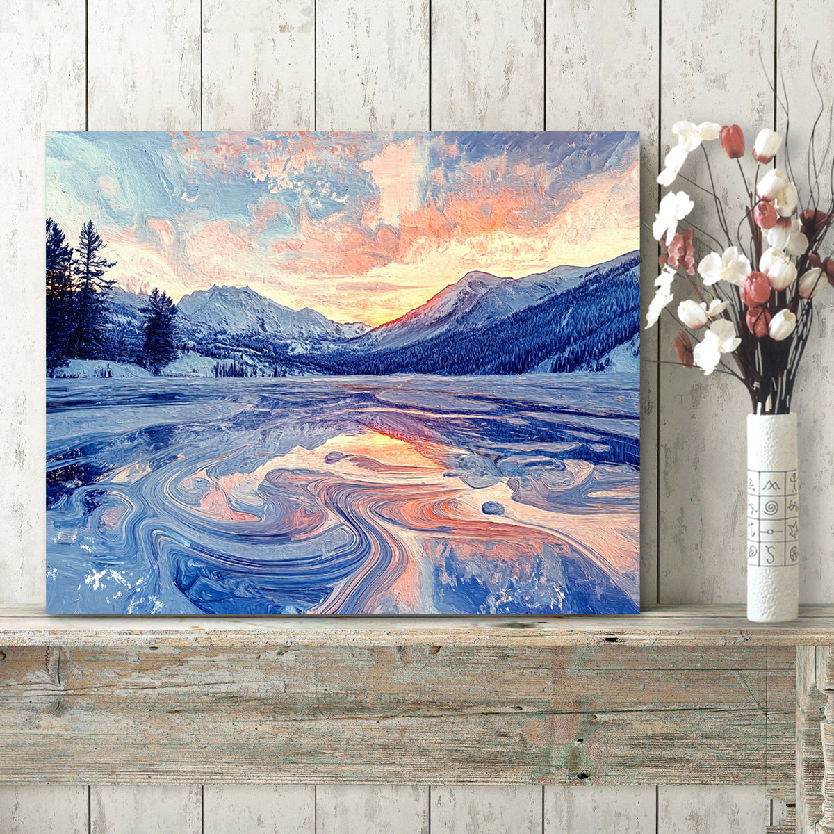 Winter Serenity Mountain Landscape Abstract Canvas Wall Art